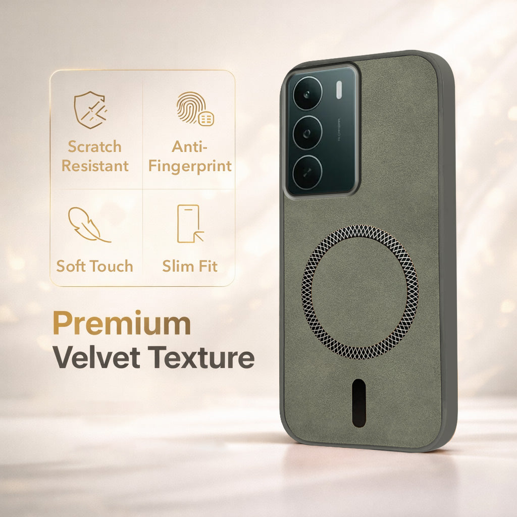 For Realme P3 lite Back Cover Case Leather Finish (MagSafe Compatible Wireless Charging | Soft Touch | Camera Bump Protection)