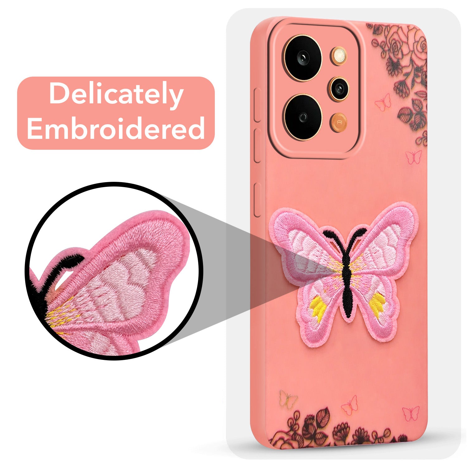 For Realme P4 Power 5G | Realme Narzo Power Back Cover Case (SoFt ButterFly Embroidery | Women Teen Girls | Camera Protection| Matte Silicone)