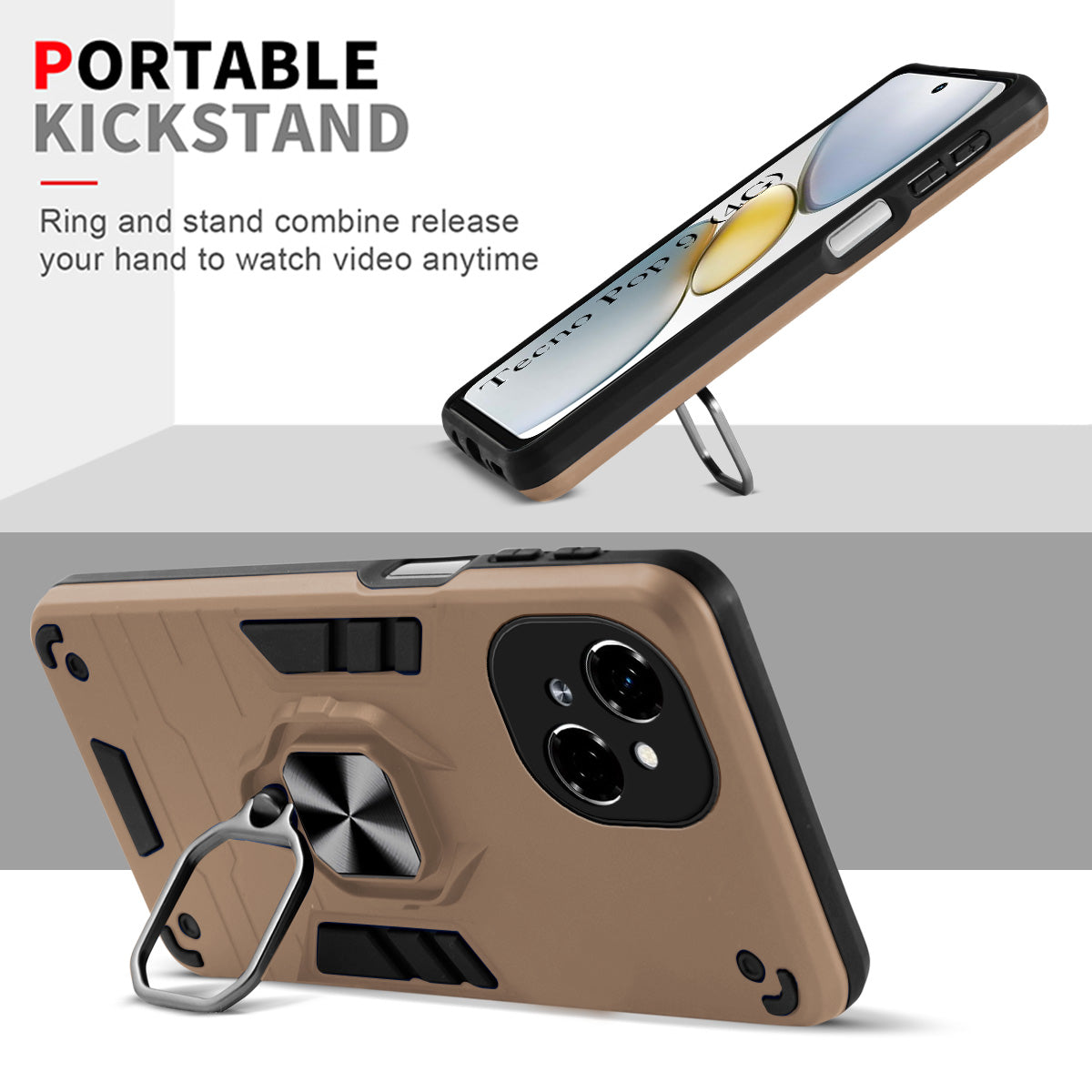 For Tecno Pop 9 4G Back Cover Case (Shockproof Polycarbonate Dual Layer Hybrid Armor)