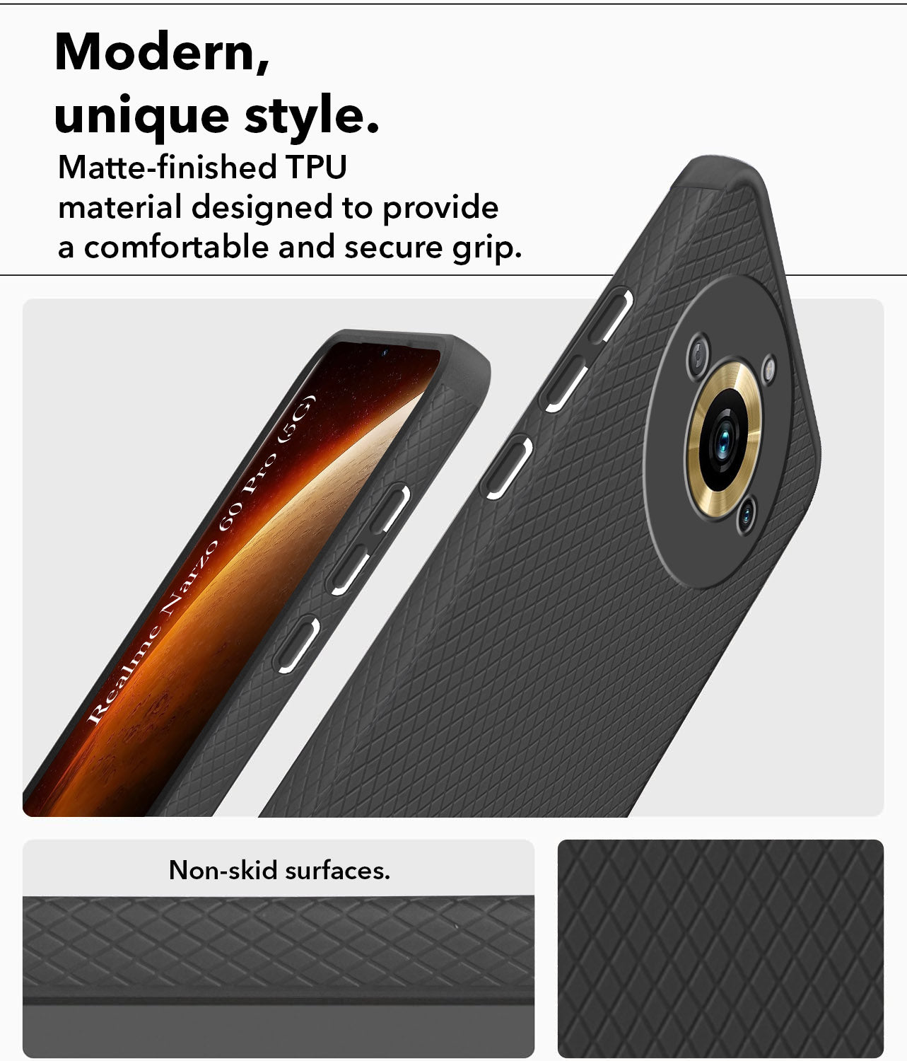 For Realme Narzo 60 Pro Back Cover Case (Liquid Silicone | Side Grip | Camera Protection)