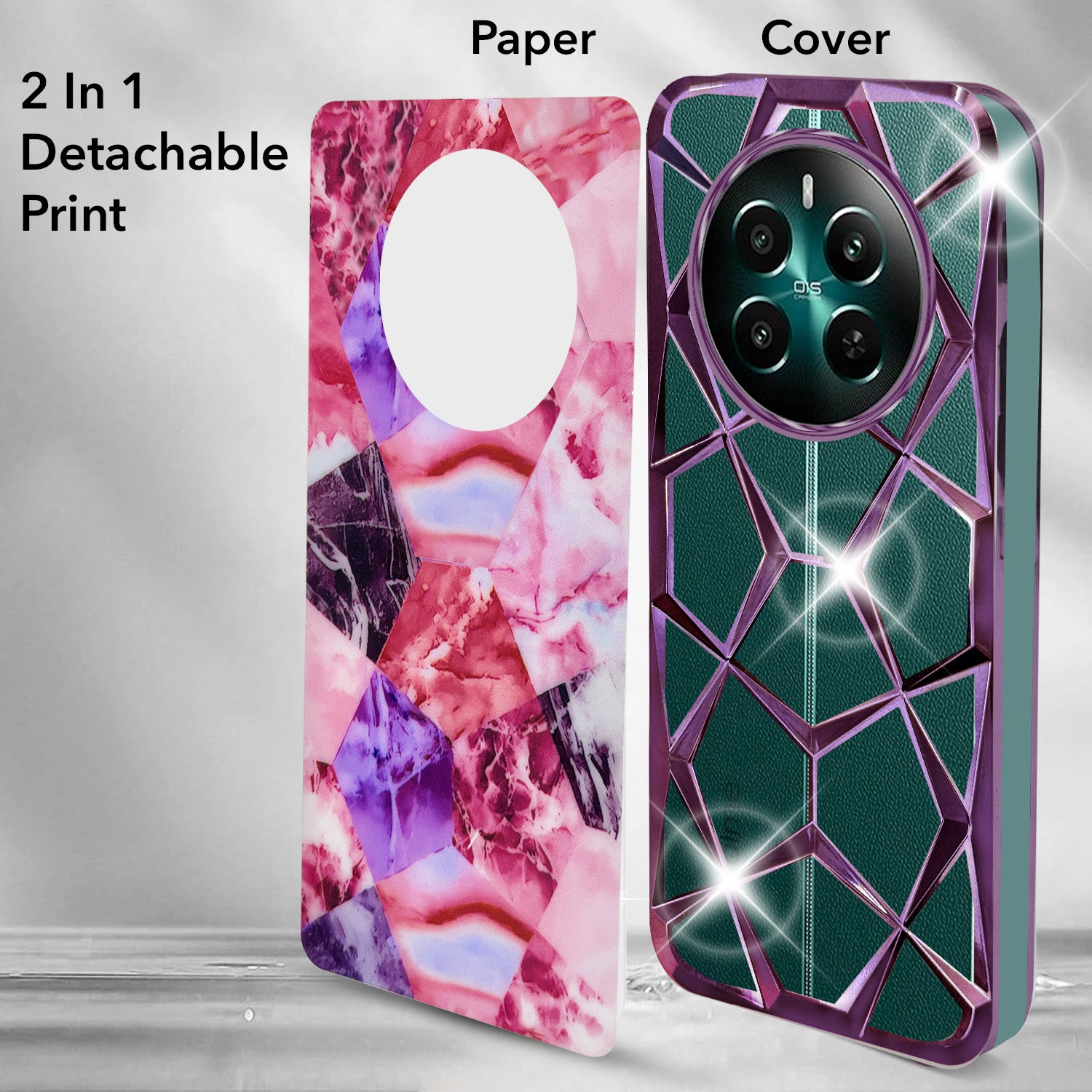 For Realme 12 Plus Back Cover Case ( Dual Design Glitter Sparkle and Detachable Diamond Print Case | Soft and Flexible)