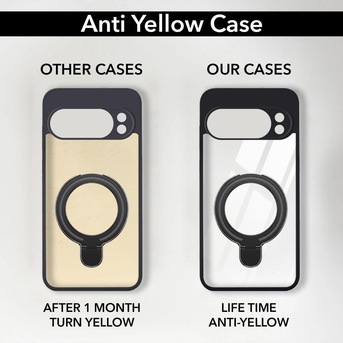 For Google Pixel 10 Pro Back Cover Case (Kick Stand Ring Holder | Life time Anti Yellow | Camera Protection)