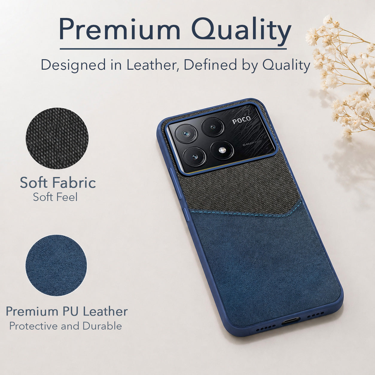 For Poco X6 Pro 5G Back Cover Case (Dual PU Leather Stitch | Professional Minimalist | Soft and Flexible)