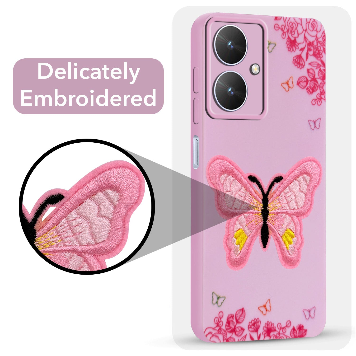 For Poco M6 5G Back Cover Case (Soft Butterfly Embroidery | Women Teen Girls | Camera Protection| Matte Silicone)