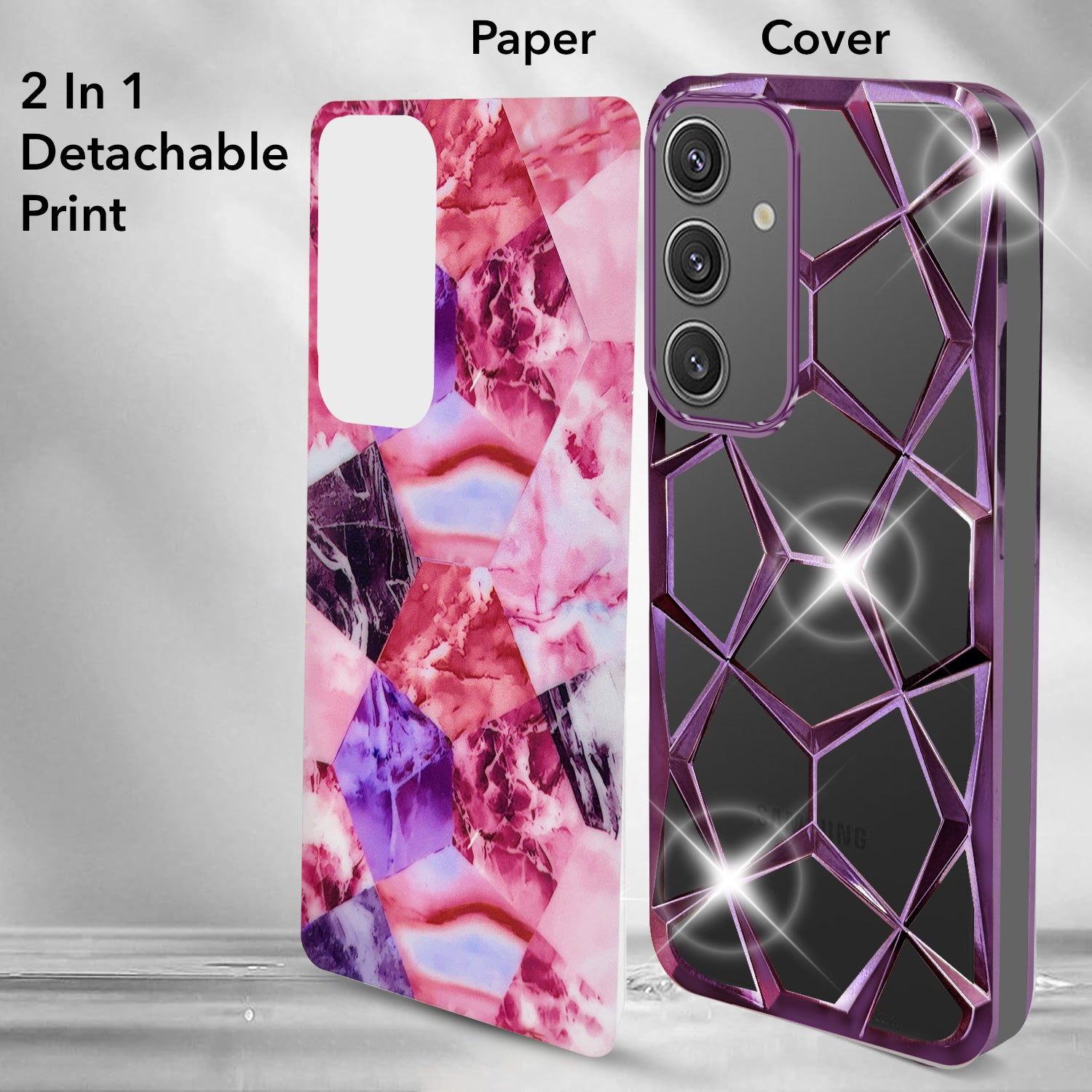 For Samsung Galaxy S24 Back Cover Case (Dual Design Glitter Sparkle and Detachable Diamond Print Case | Soft and Flexible)