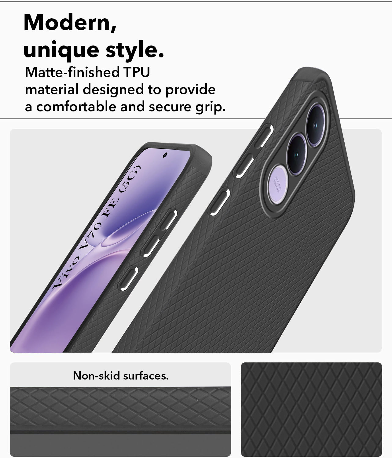 For Vivo V70 FE 5G Back Cover Case Liquid Silicone (Camera Protection | Side Grip Texture | Soft and Flexible)