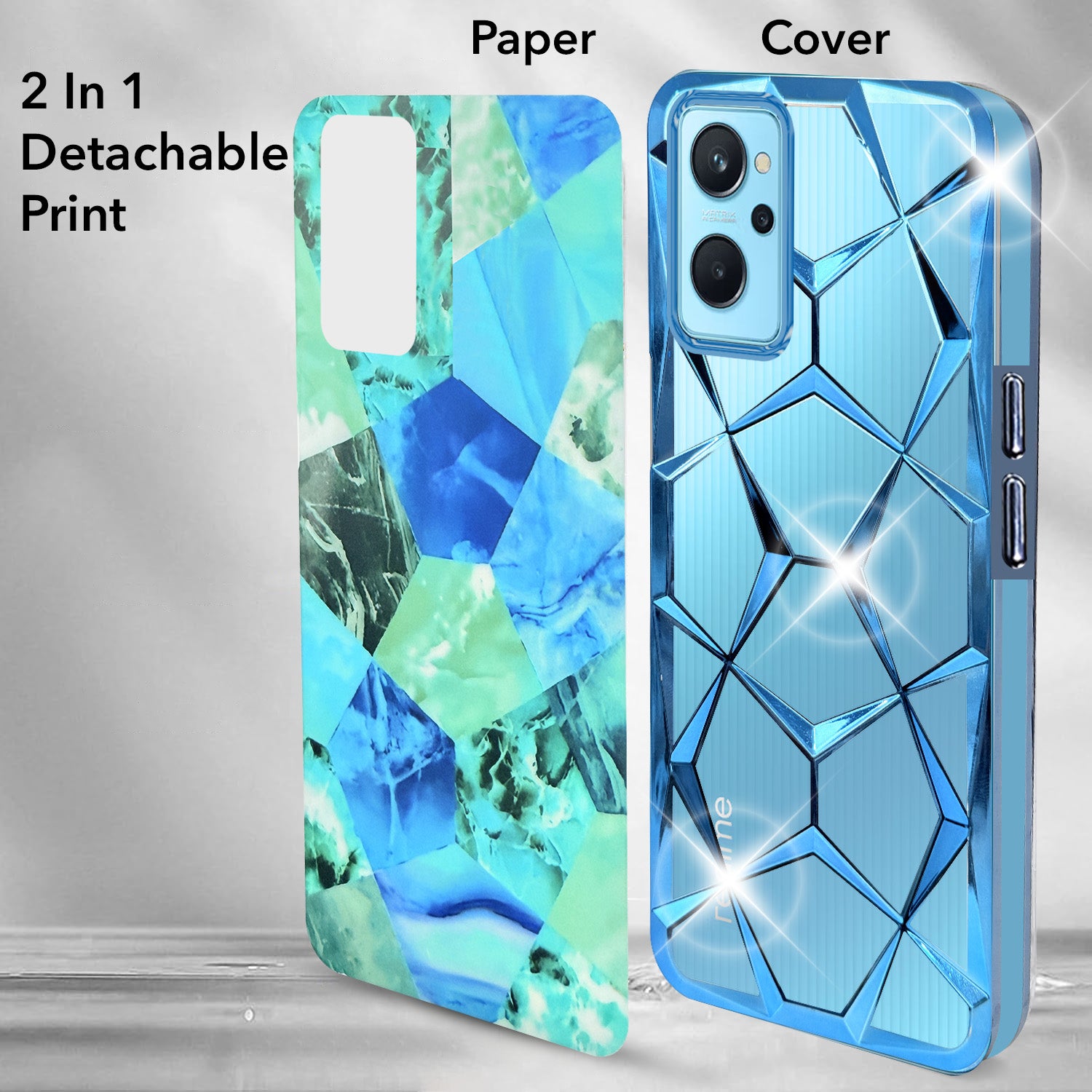 For Realme 9i 4G Back Cover Case (Dual Design Glitter Sparkle and Detachable Diamond Print Case | Soft and Flexible)