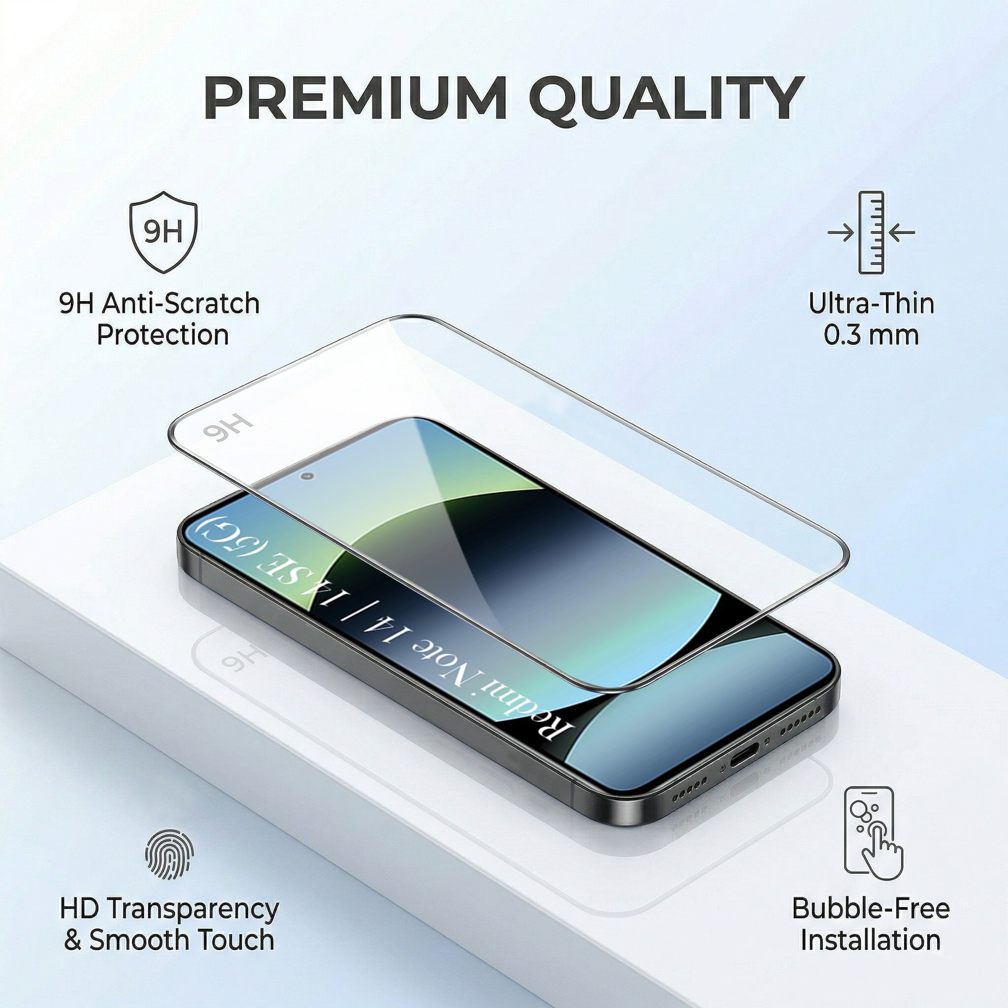 For Redmi Note 14 5G | Redmi Note 14 SE Combo with Back Cover and 9H Tempered Glass (Lifetime Anti-Yellow | Sleek Hard Crystal | Oleophobic Coating Screen Glass)