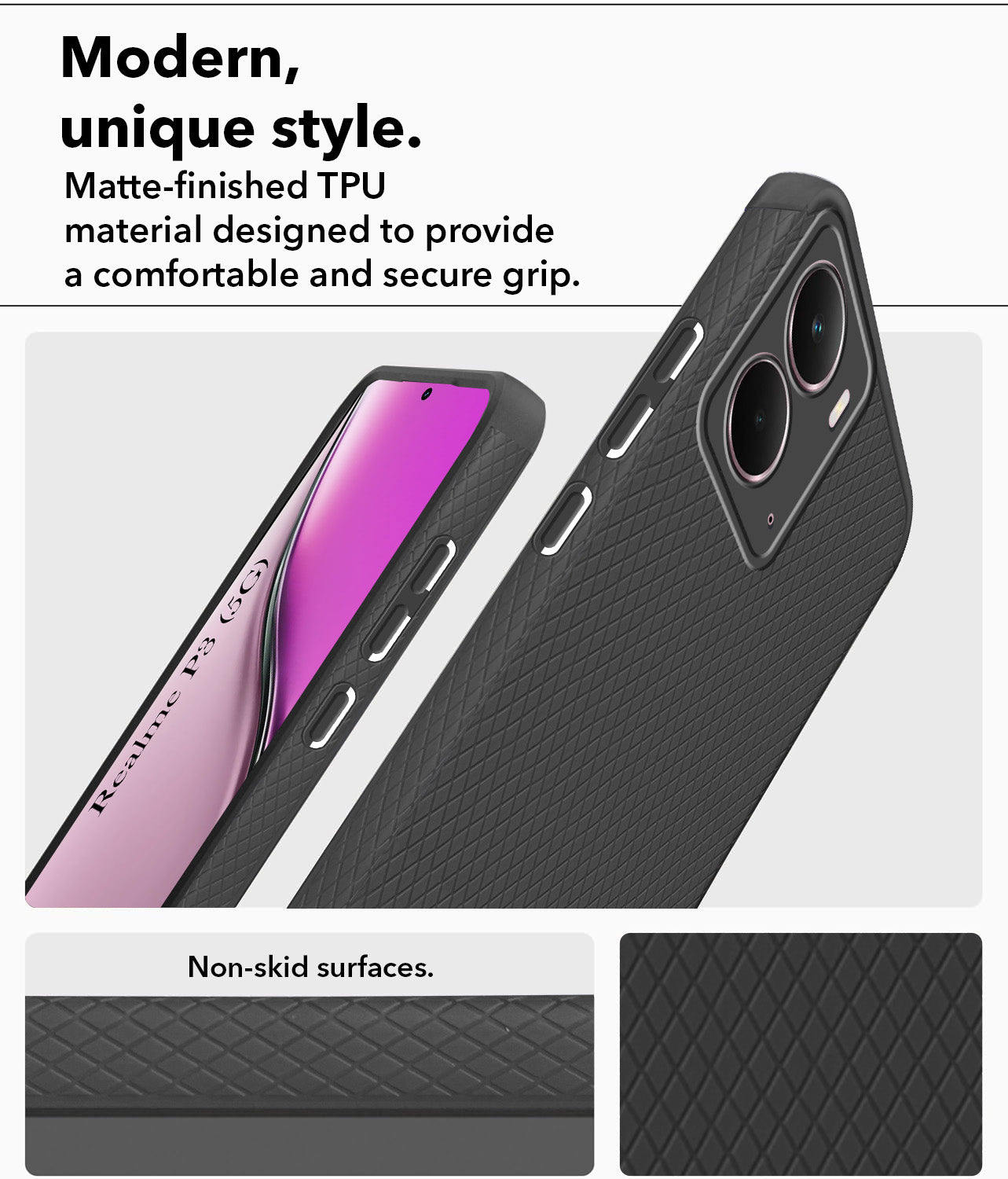 For Realme P3 Back Cover Case (Liquid Silicone | Side Grip | Camera Protection)
