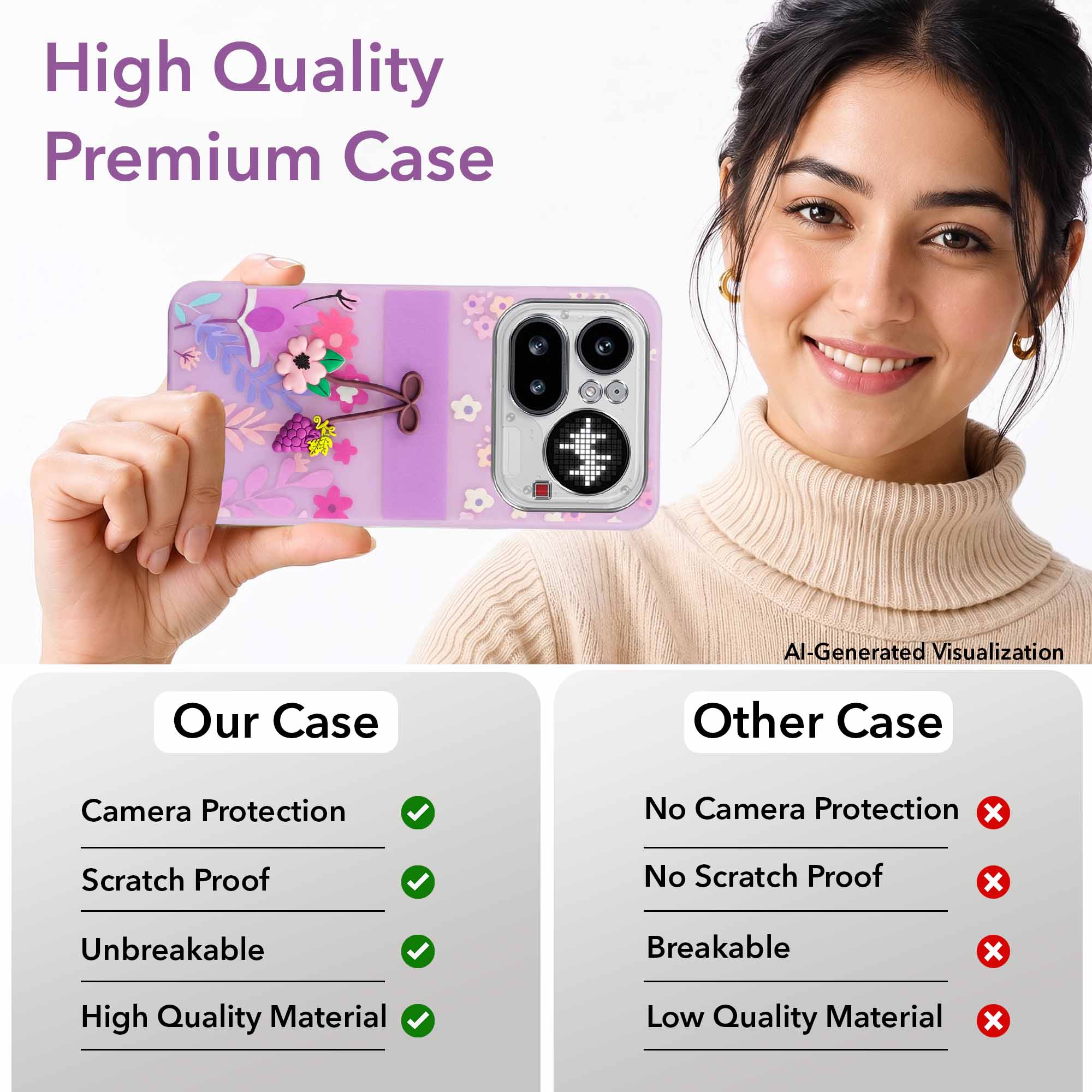For Nothing Phone 4A Pro 5G Back Cover Case (3D Cute Cartoons | Hard Back Side Soft | Matte Premium Finish | HD Printing)