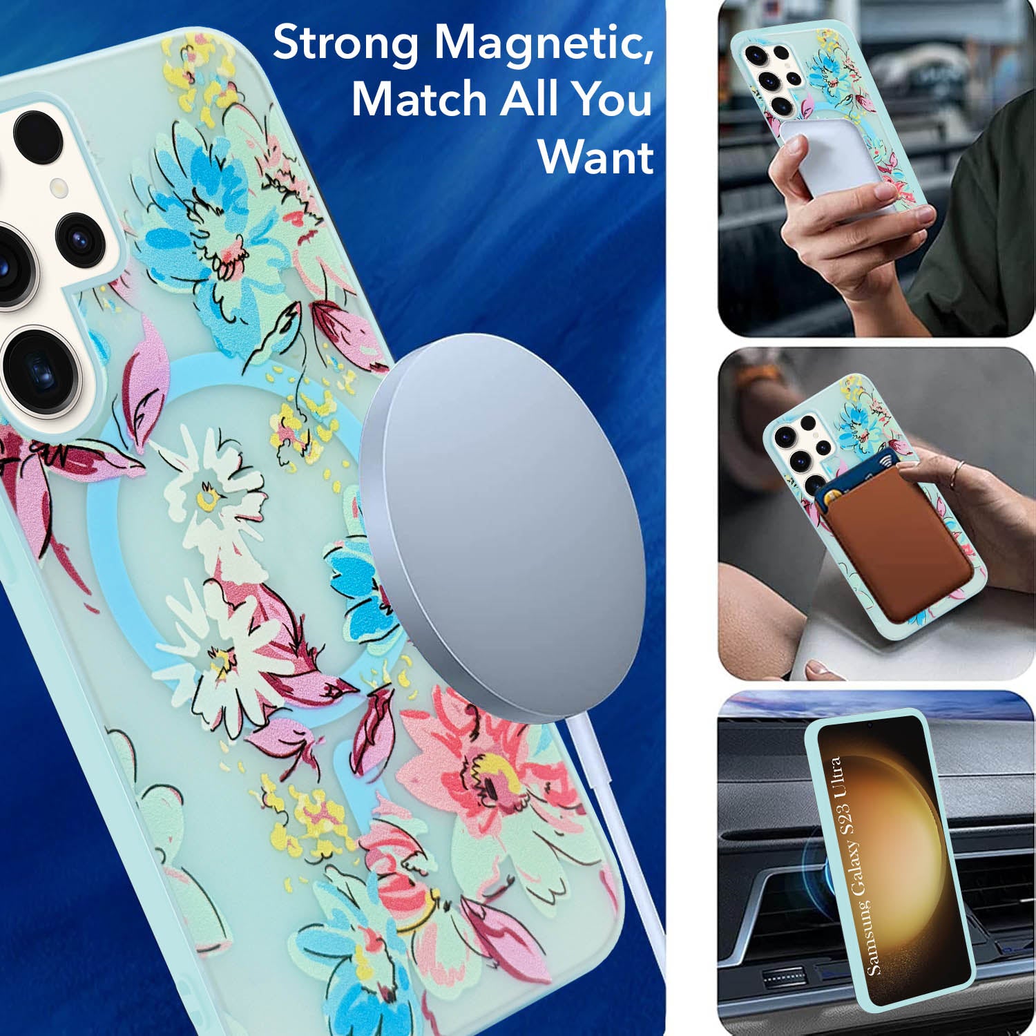 For Samsung Galaxy S23 Ultra Back Cover Case (Cute Floral Design | Flower Print for Girls | MagSafe Compatible Wireless Charging)