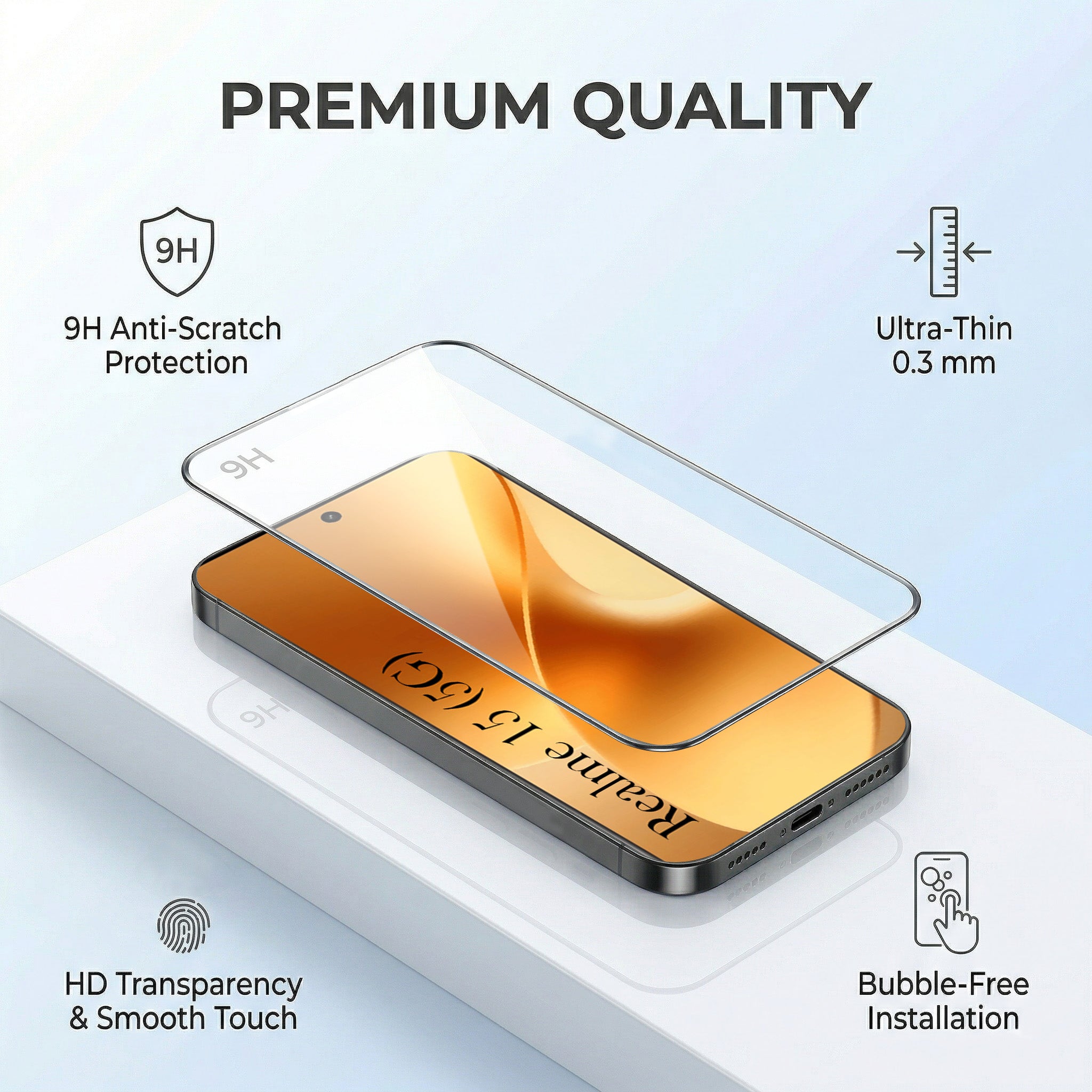 For Realme 15 Combo with Back Cover and 9H Tempered Glass (Liquid Silicone | Camera Protection | Oleophobic Coating Screen Glass)