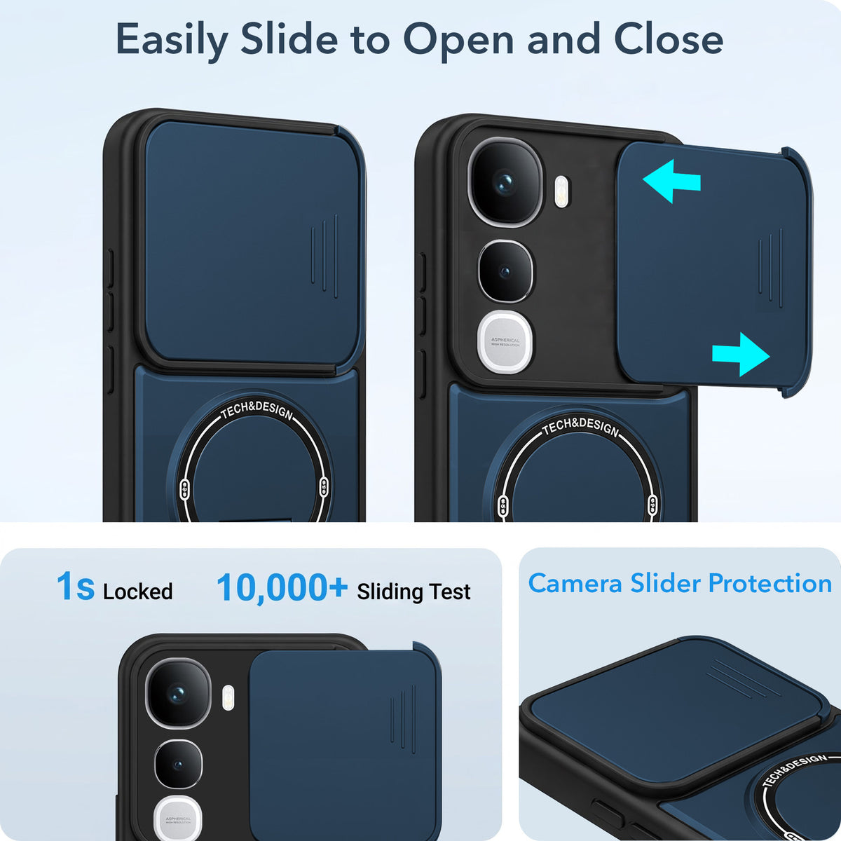 For Vivo Y400 Back Case Cover Metallic (Hybrid Armor Kickstand | Sliding Shutter Camera Protection | MagSafe Compatible)
