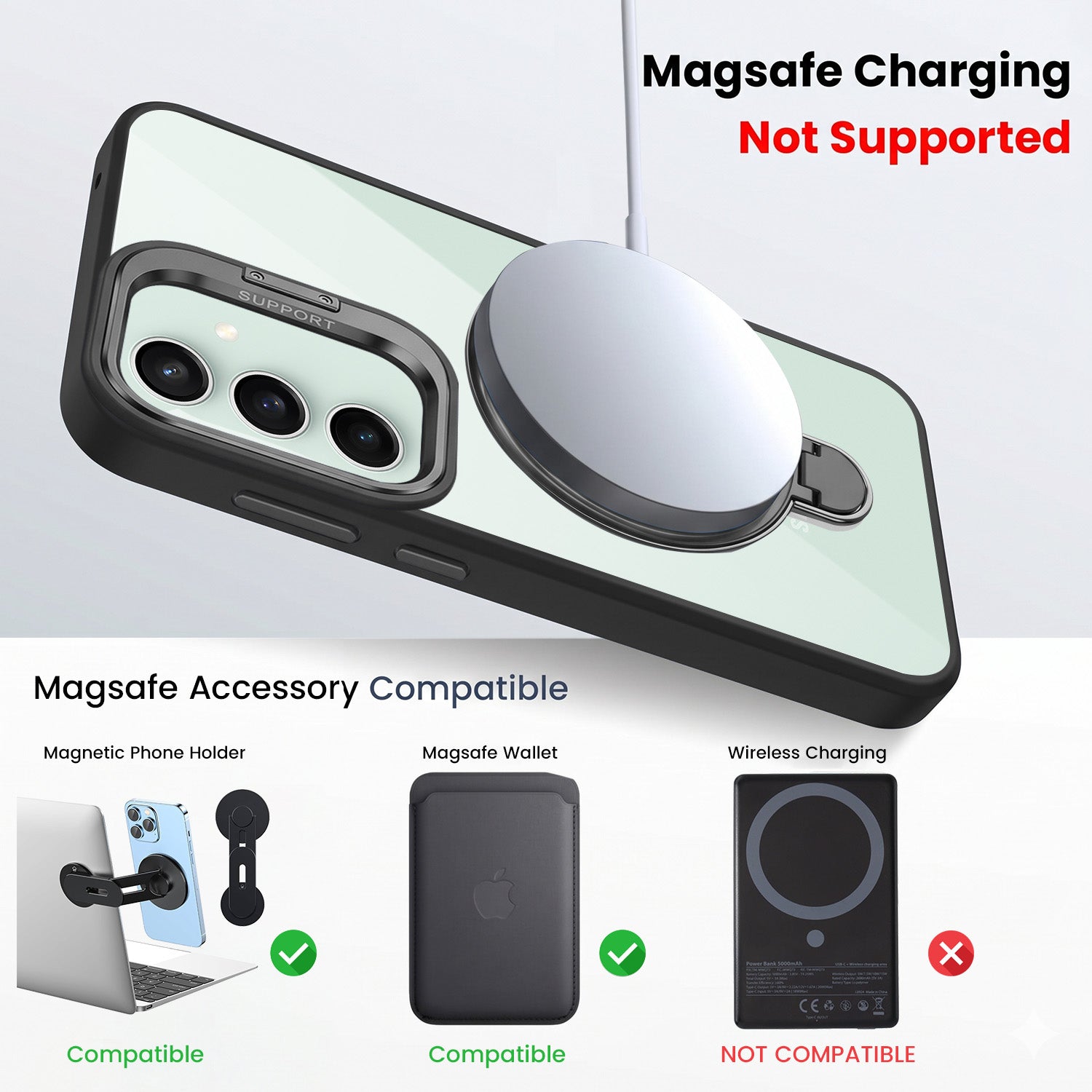 For Samsung Galaxy S23 FE 5G Back Cover Case Crystal (Lifetime Anti Yellow | Magnetic Ring Stand | Camera Lens Protection | MagSafe Compatible)