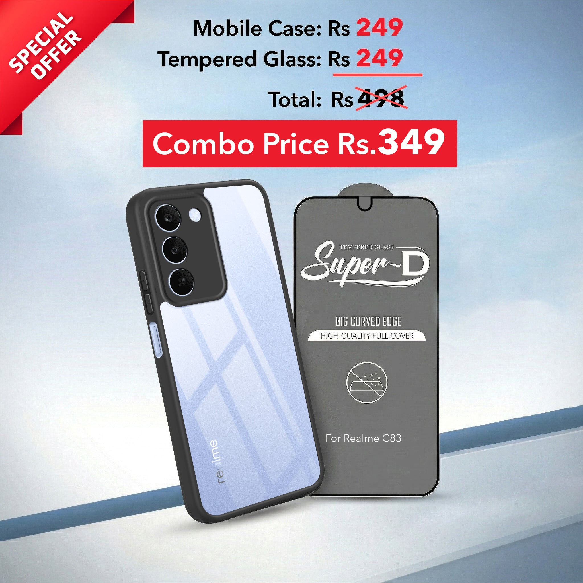 For Realme C83 5G Combo with Back Cover and 9H Tempered Glass (Lifetime Anti-Yellow | Crystal Clear Shockproof | Oleophobic Coating Screen Glass)