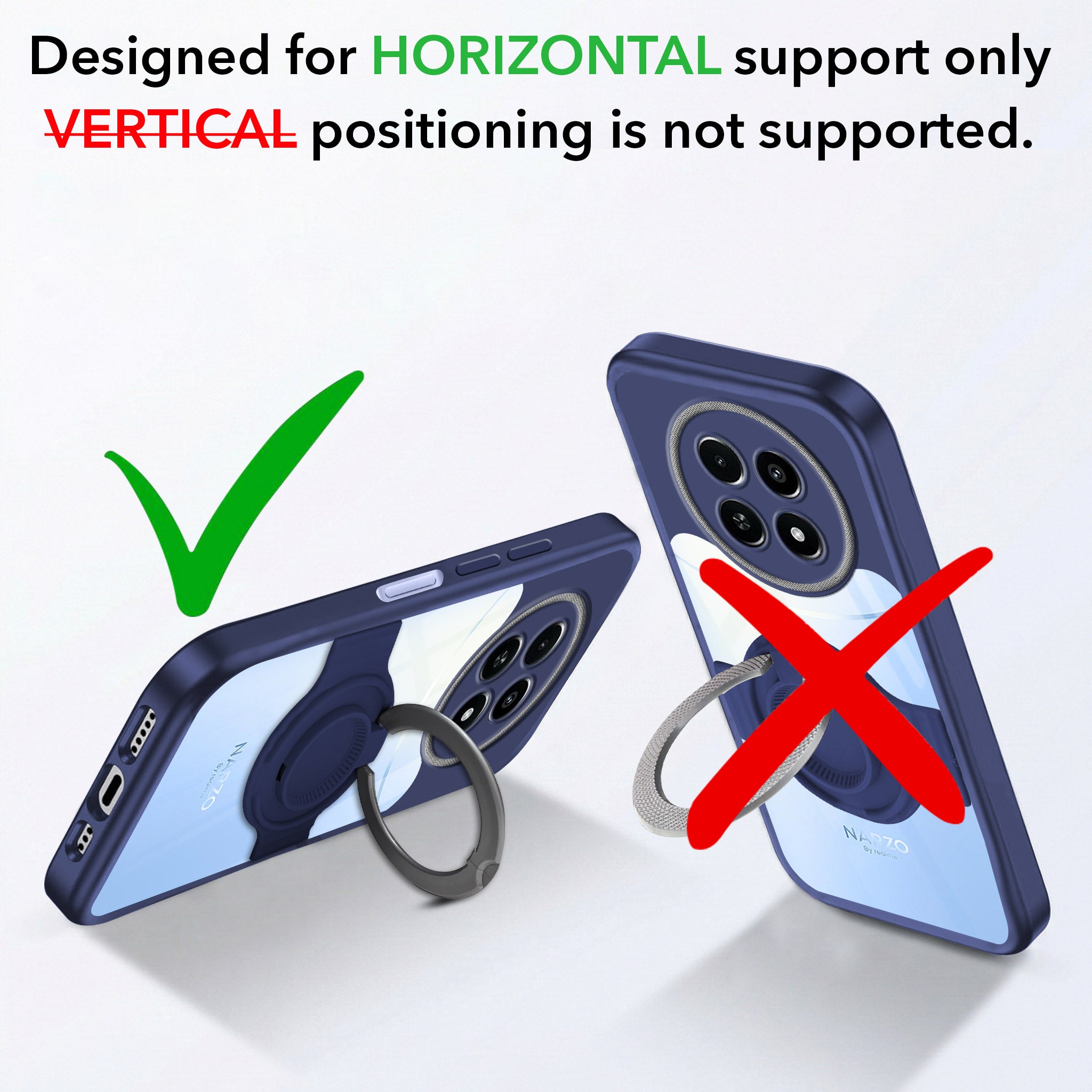 For Realme Narzo 70x 5G Back Cover Case with stand (Built-in Ring Holder Kickstand | Lifetime Anti Yellow | Camera Protection)