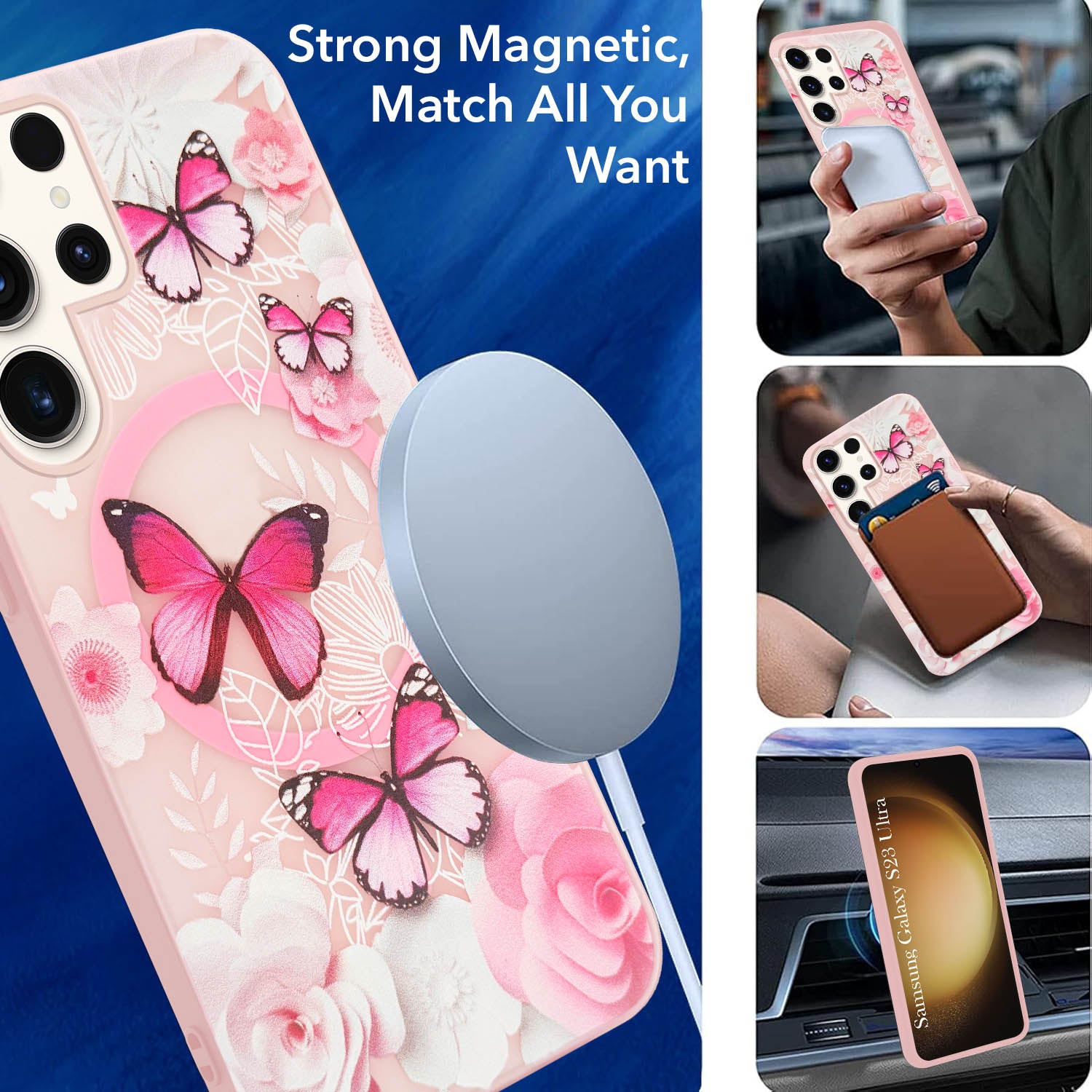 For Samsung Galaxy S23 Ultra Back Cover Case (Cute Floral Design | Flower Print for Girls | MagSafe Compatible Wireless Charging)