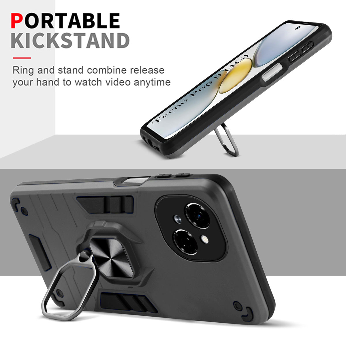 For Tecno Pop 9 4G Back Cover Case (Shockproof Polycarbonate Dual Layer Hybrid Armor)