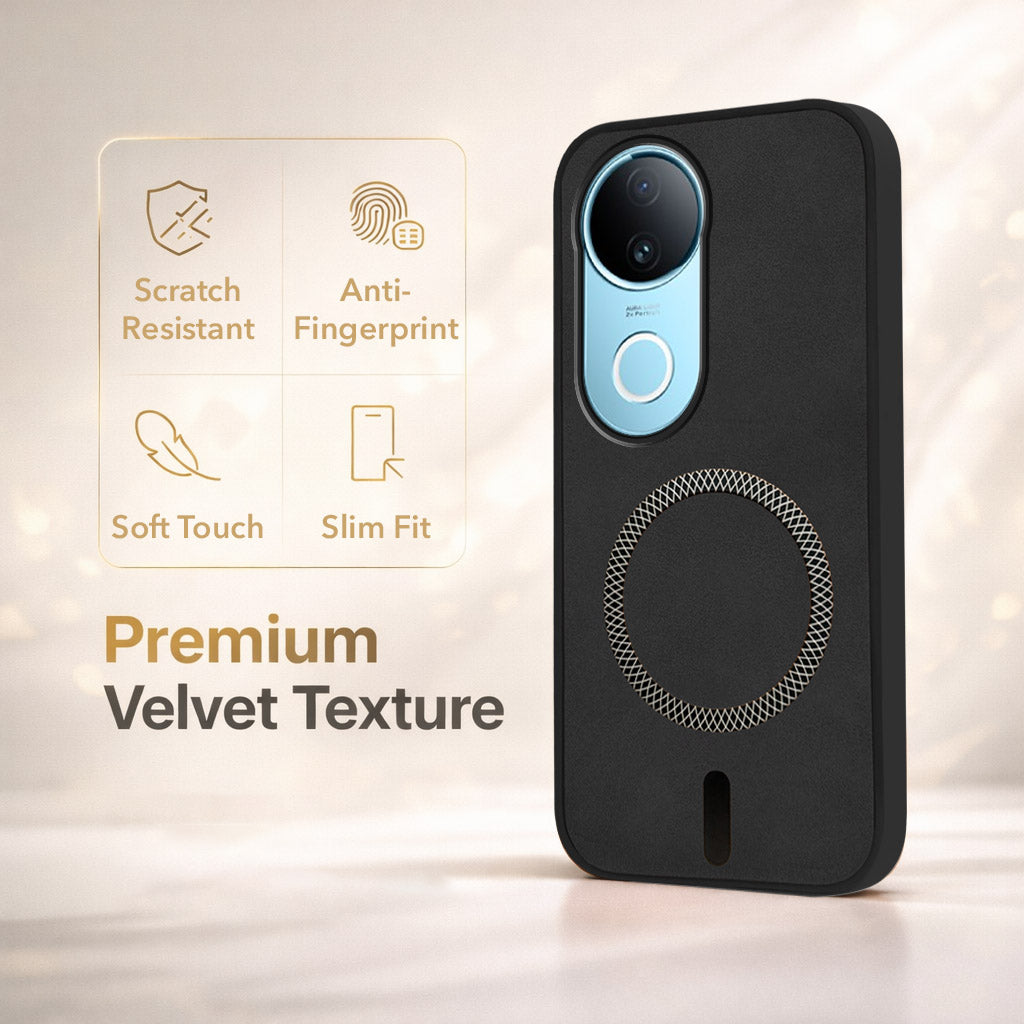For Vivo iQOO Z10R Back Cover Case Leather Finish (MagSafe Compatible Wireless Charging | Soft Touch | Camera Bump Protection)