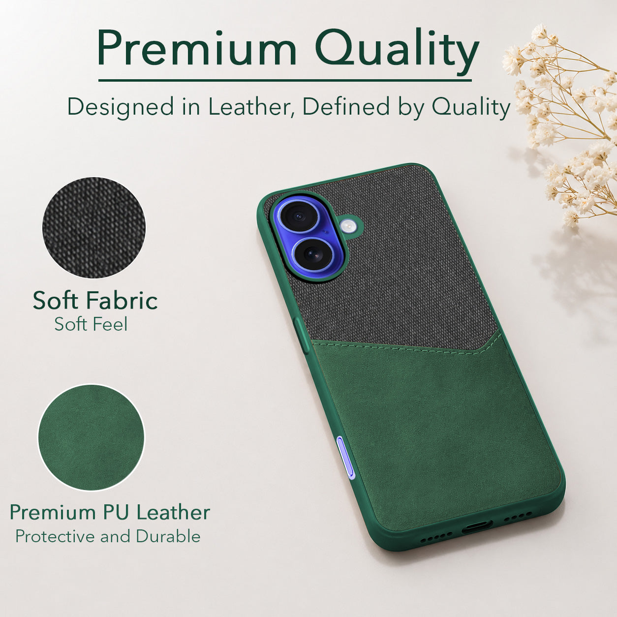 For Apple iPhone 16 Back Cover Case (Dual PU Leather Stitch | Professional Minimalist | Soft and Flexible)