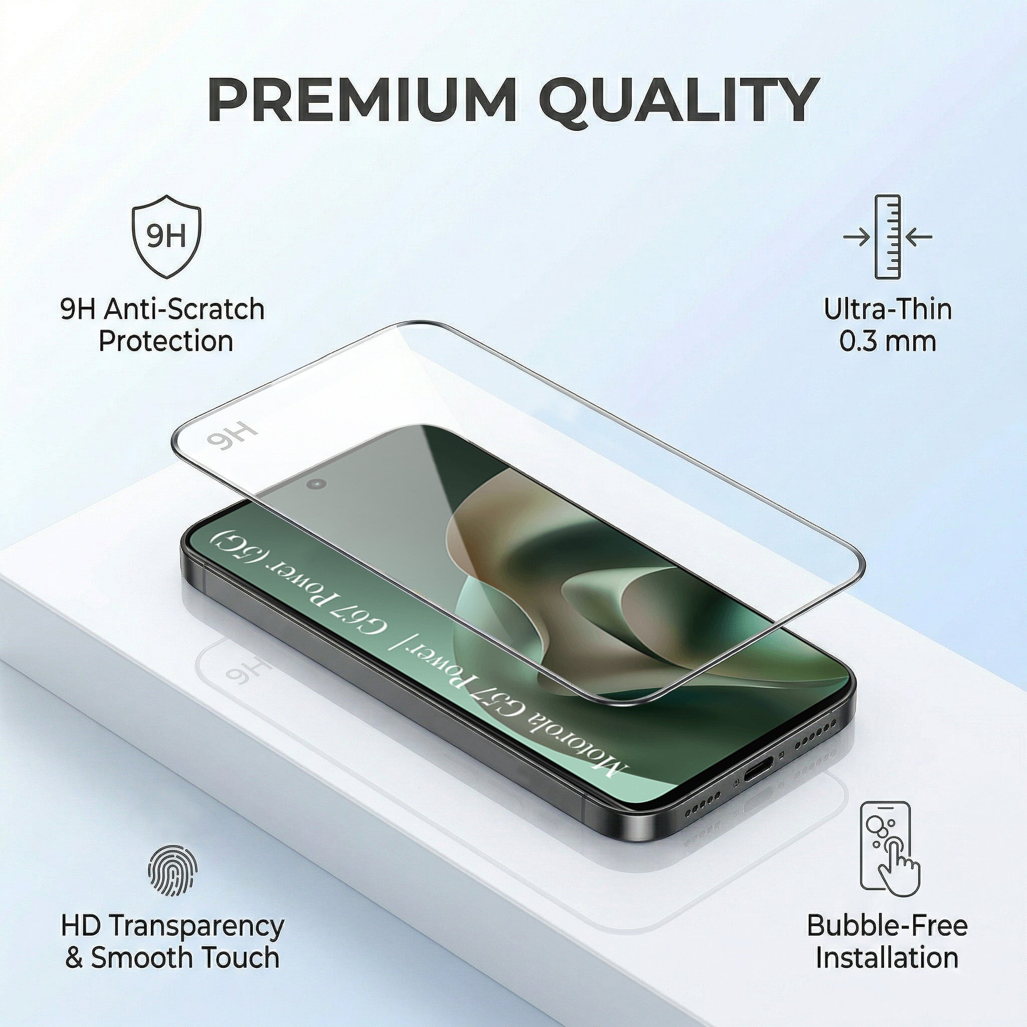 For Motorola Moto G67 Power | G57 Power Combo with Back Cover and 9H Tempered Glass (Lifetime Anti-Yellow | Sleek Hard Crystal | Oleophobic Coating Screen Glass)