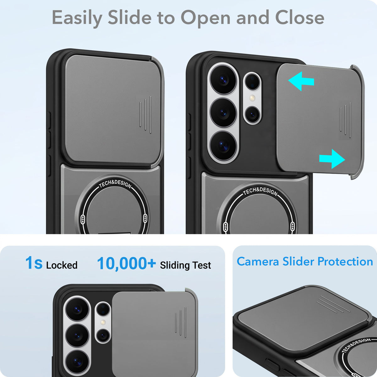 For Samsung Galaxy S26 Ultra Back Case Cover Metallic (Hybrid Armor Kickstand | Sliding Shutter Camera Protection | MagSafe Compatible)