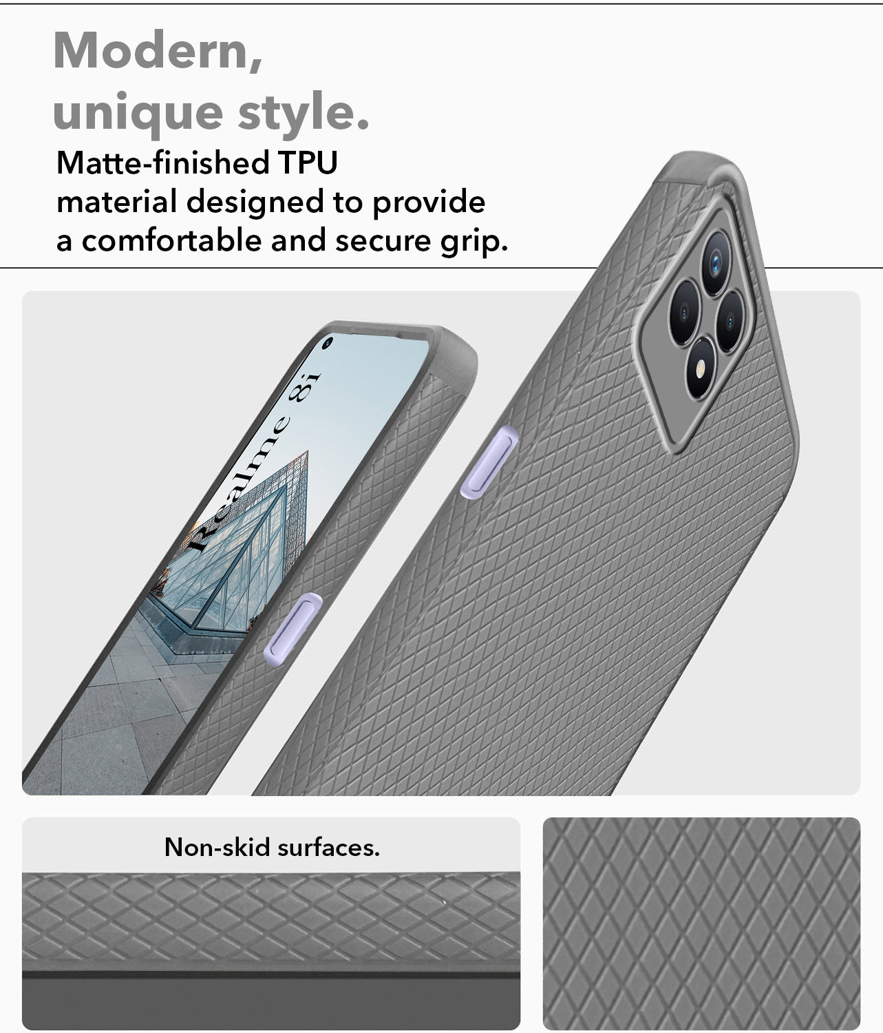 For Realme 8i Back Cover Case (Liquid Silicone | Side Grip | Camera Protection)
