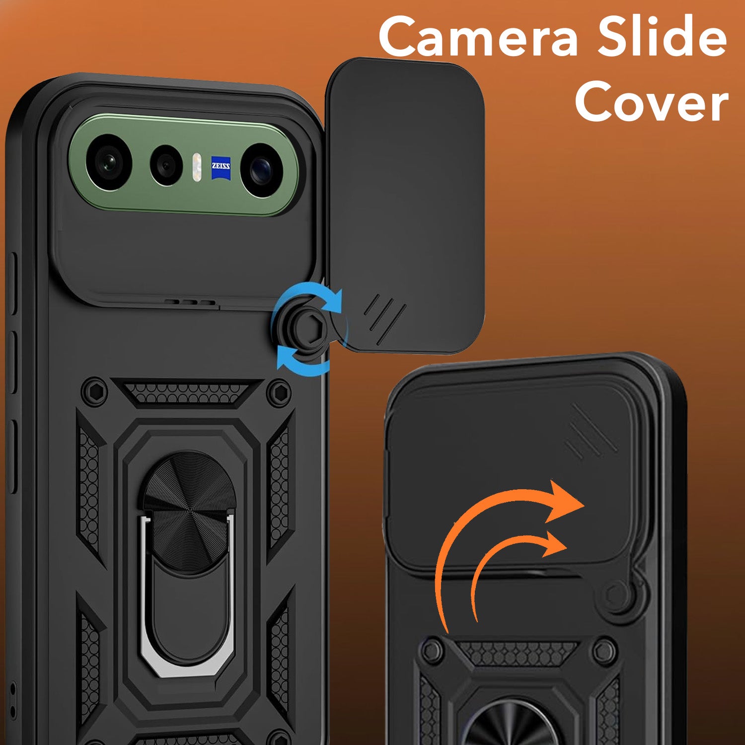 For Vivo X300 FE Back Cover Case Hybrid Armor (Sliding Shutter Camera Protection | Polycarbonate |Ring Holder Kickstand)