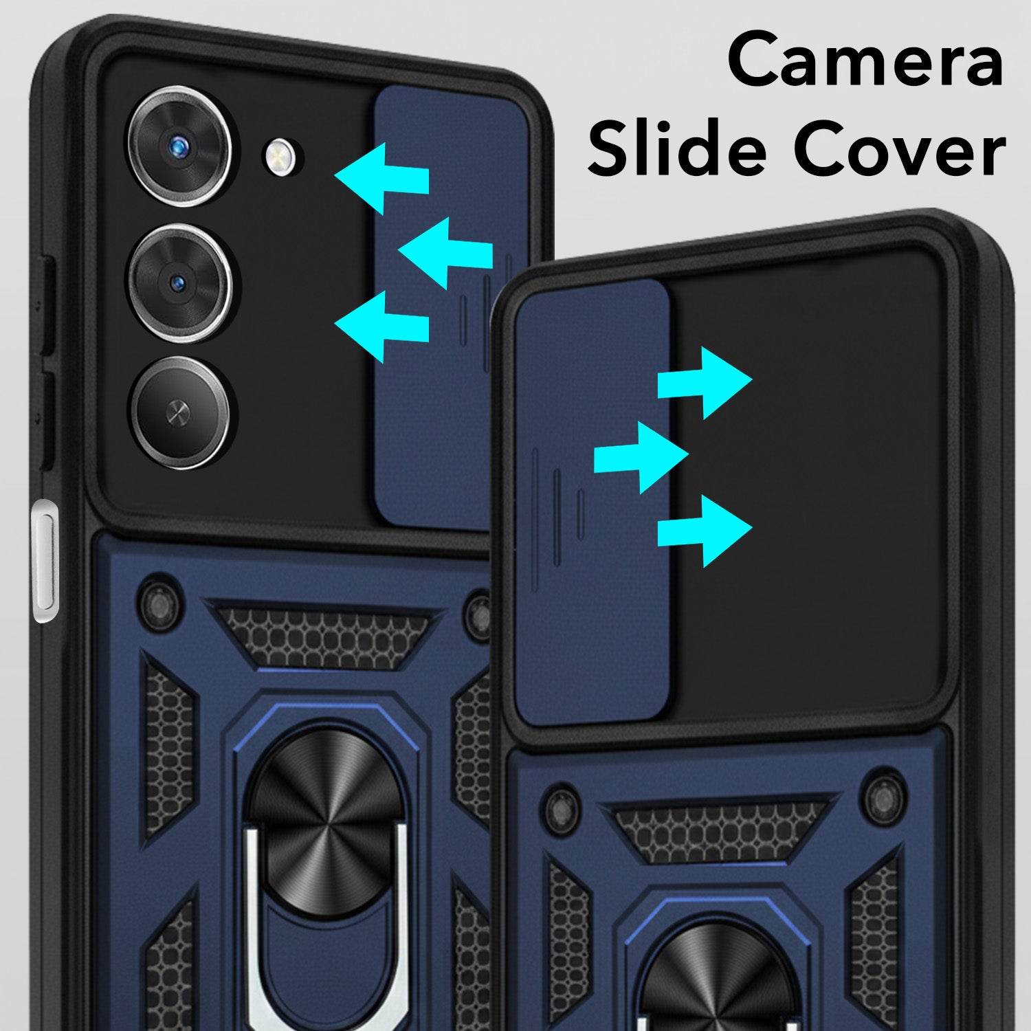 For Redmi 15 Back Cover Case Hybrid Armor (Sliding Shutter Camera Protection | Polycarbonate |Ring Holder Kickstand)