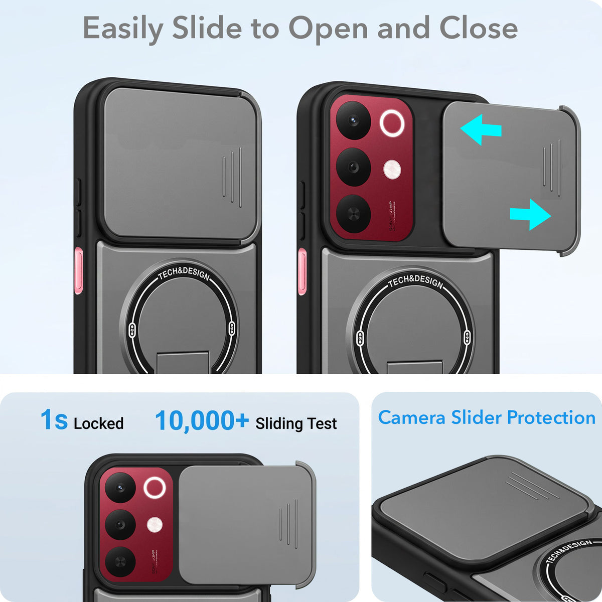 For Realme 15X Back Case Cover Metallic (Hybrid Armor Kickstand | Sliding Shutter Camera Protection | MagSafe Compatible)