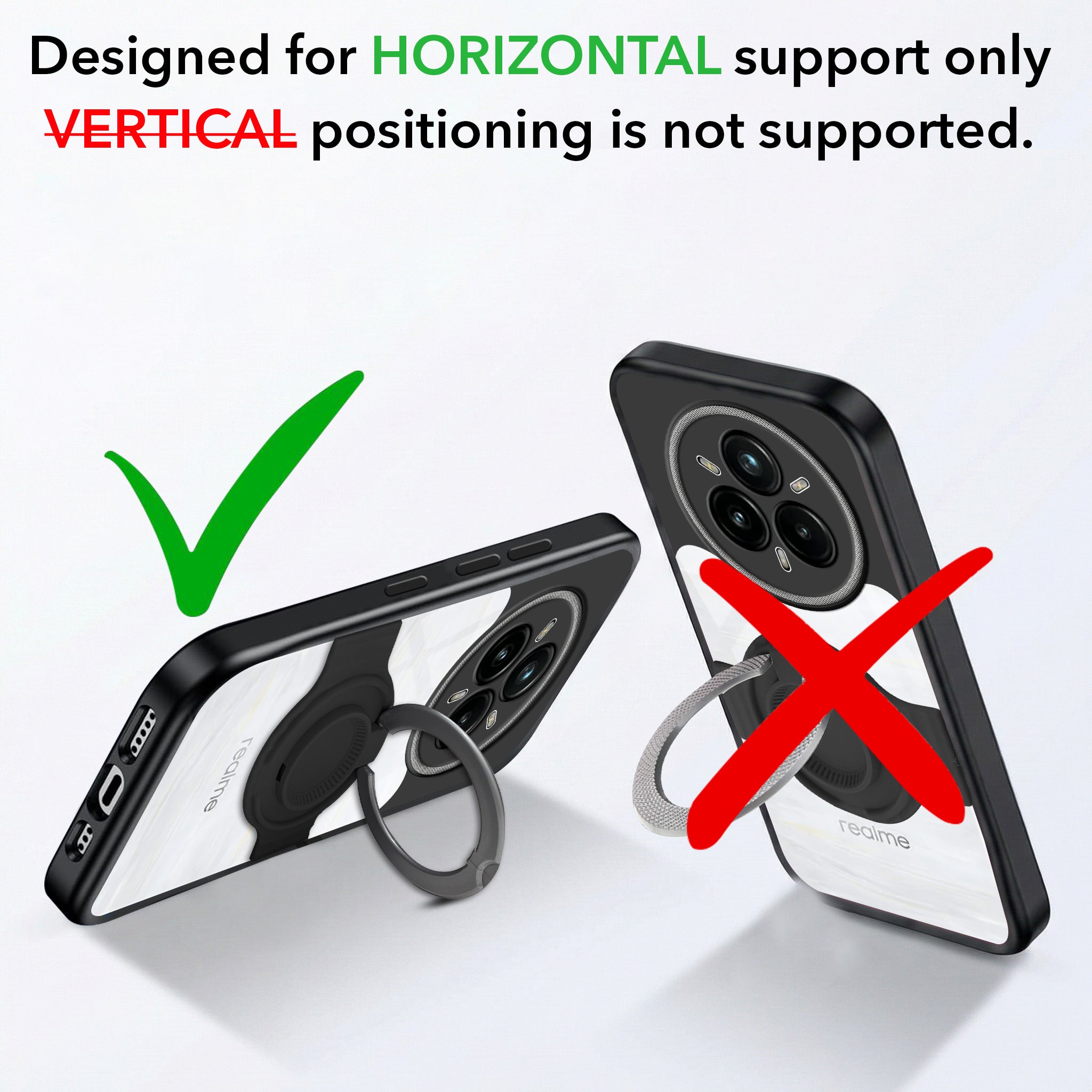 For Realme 14 Pro Plus 5G Back Cover Case with stand (Built-in Ring Holder Kickstand | Lifetime Anti Yellow | Camera Protection)