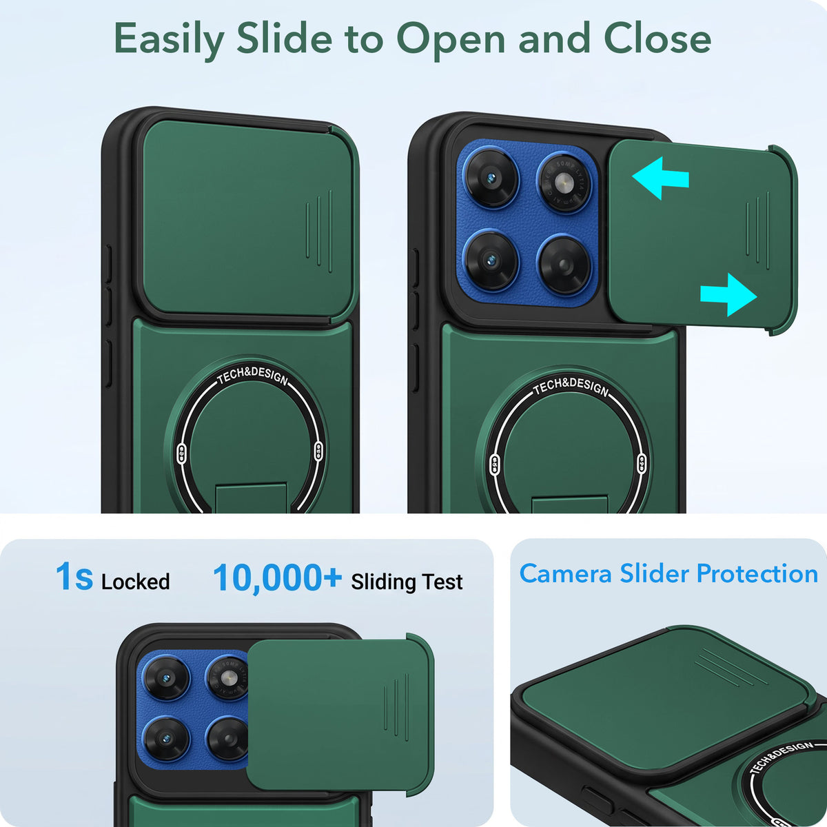 For Motorola Moto G67 Power | G57 Power Back Case Cover Metallic (Hybrid Armor Kickstand | Sliding Shutter Camera Protection | MagSafe Compatible)