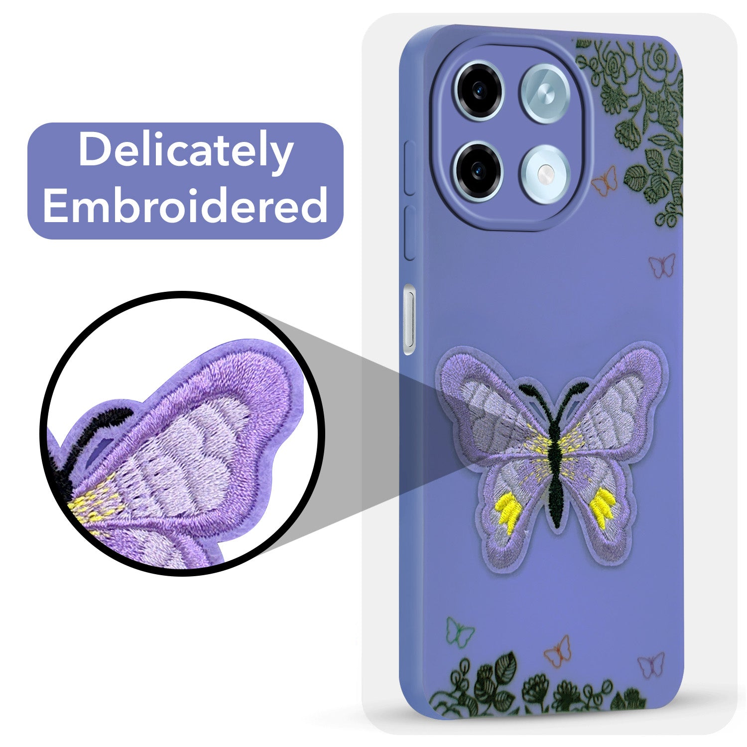 For Ai+ Nova 2 5G Back Cover Case (Soft Butterfly Embroidery | Women Teen Girls | Camera Protection| Matte Silicone)