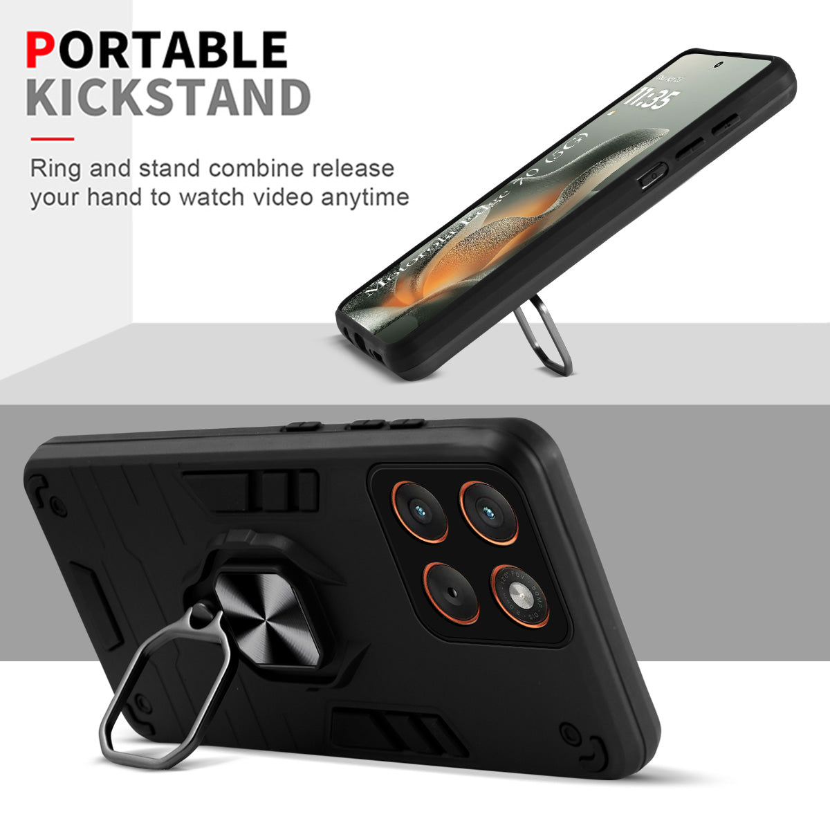 For Motorola Moto Edge 70 Back Cover Case Hybrid Armor (Shockproof Dual Layer Polycarbonate |Ring Holder Kickstand)