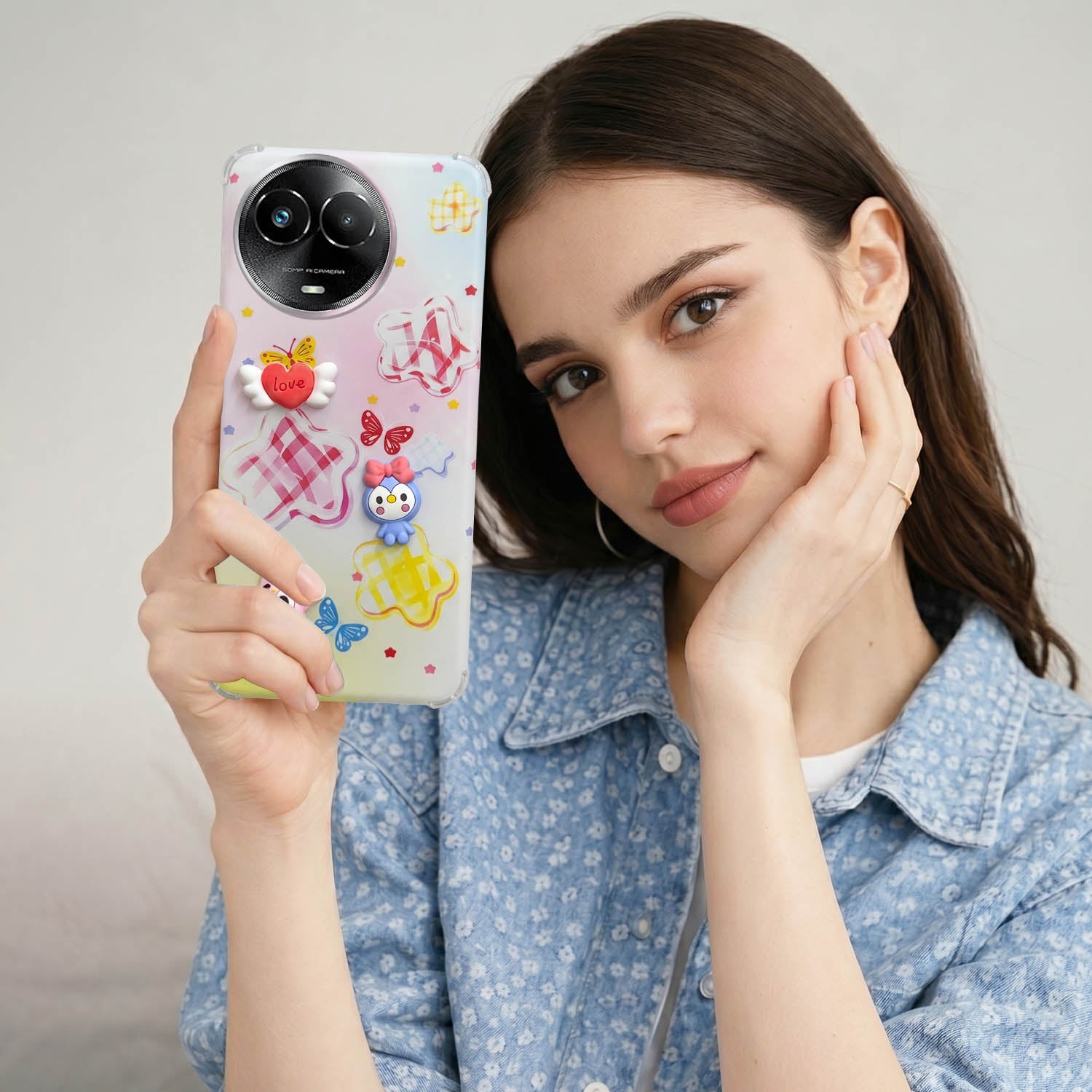For Realme Narzo 60x Back Cover Case (3D Cute Cartoons | Hard Back Side Soft | Matte Premium Finish | HD Printing)