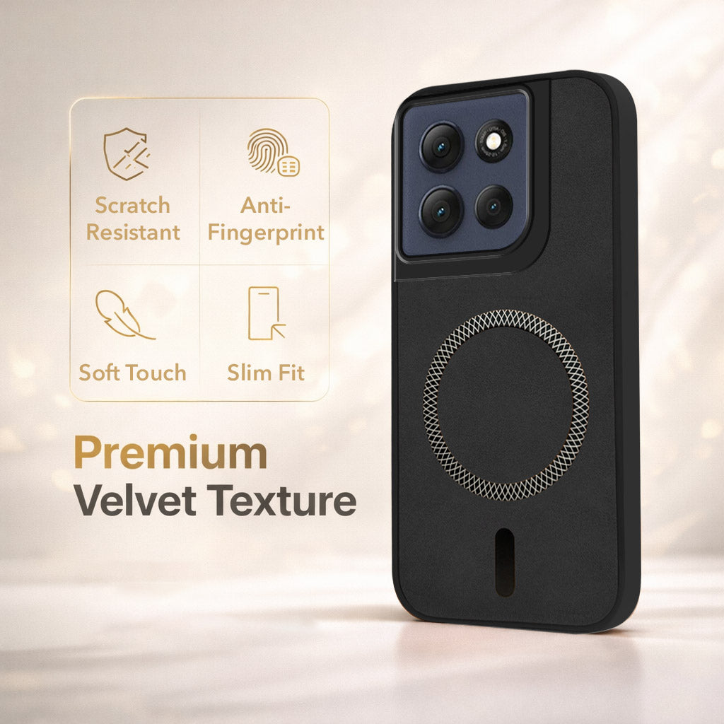 For Motorola Moto G86 Power Back Cover Case Leather Finish (MagSafe Compatible Wireless Charging | Soft Touch | Camera Bump Protection)