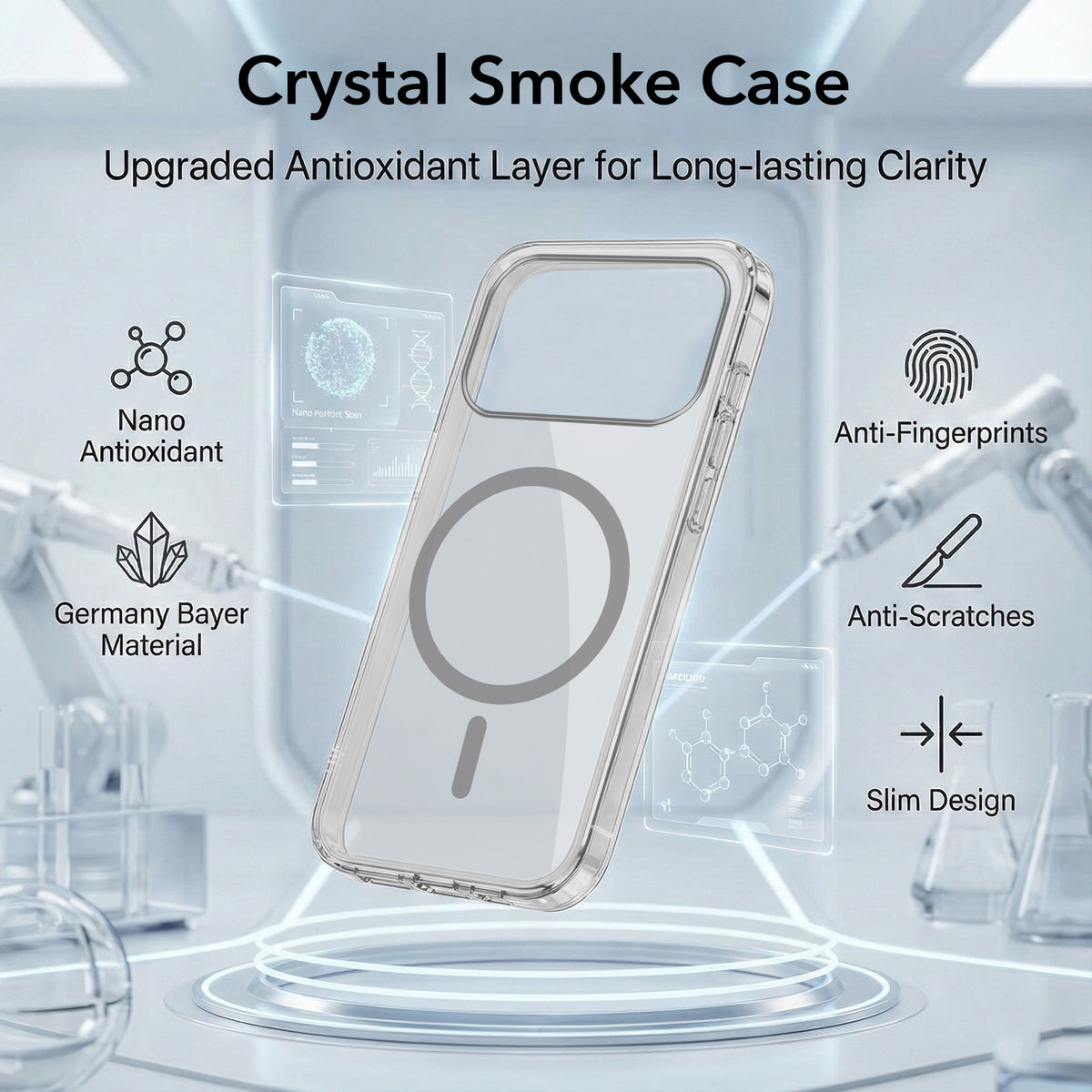 For Apple iPhone 18 Pro Max Back Cover Case Lifetime Anti-Yellow MagSafe Compatible Clear (Sleek Hard Crystal | Shockproof and Camera Protection)