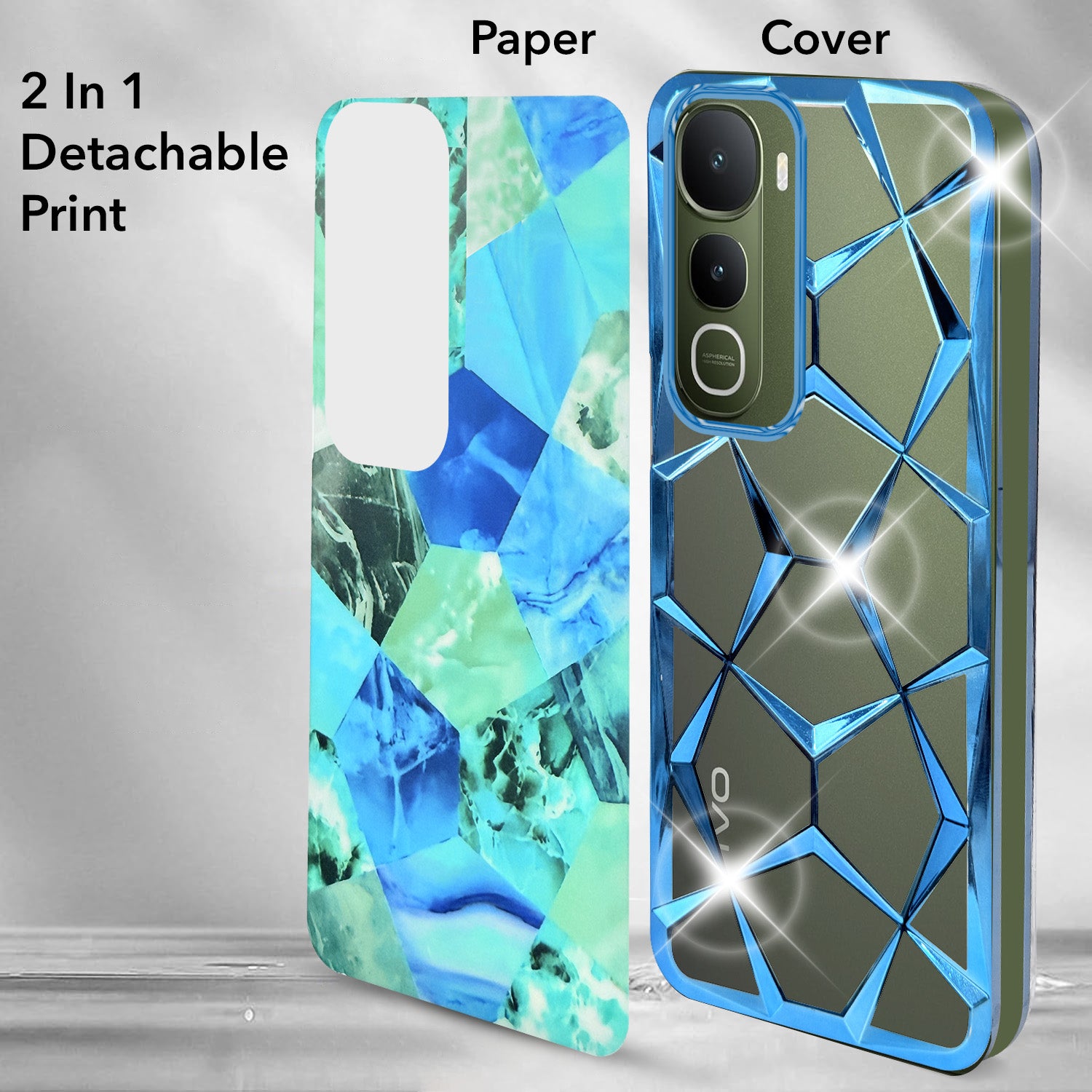 For Vivo Y400 Back Cover Case 3D Silicone Compatible (Dual Design Glitter Sparkle and Detachable Diamond Print Case | Soft and Flexible)