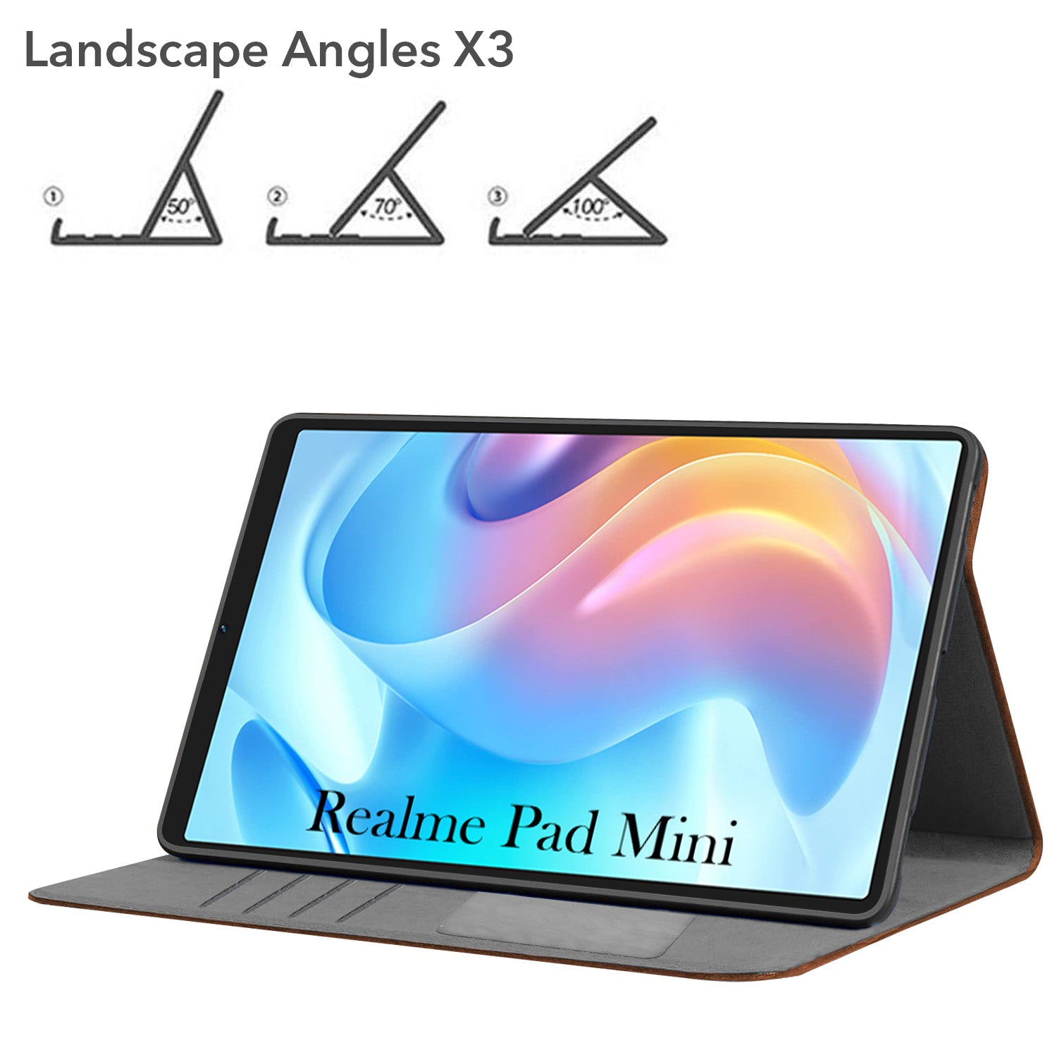 For Realme Pad Mini 8.7 Inch RMP2105/2106 Flip Cover Folio Case (PU Leather | Multi-Angle Smart Stand | Card Storage Slots | Silicone Back Pouch)