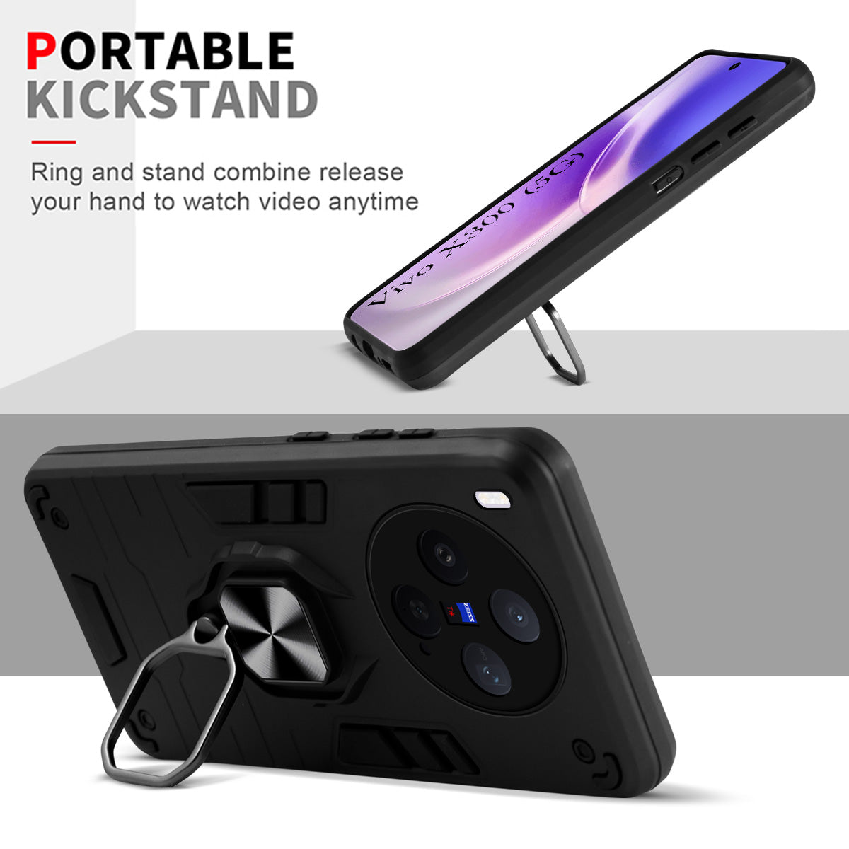 For Vivo X300 5G Back Cover Case Hybrid Armor (Shockproof Dual Layer Polycarbonate |Ring Holder Kickstand)