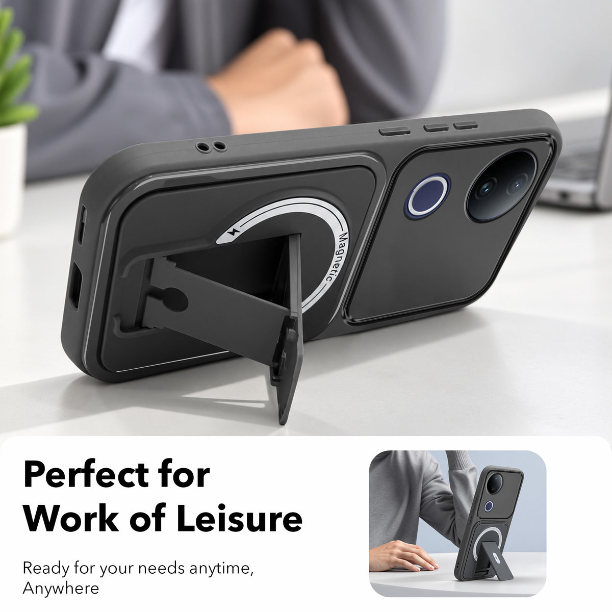 For Vivo T4R Back Case Cover Metallic (Hybrid Armor Kickstand | MagSafe Compatible | Camera Protection Shockproof)
