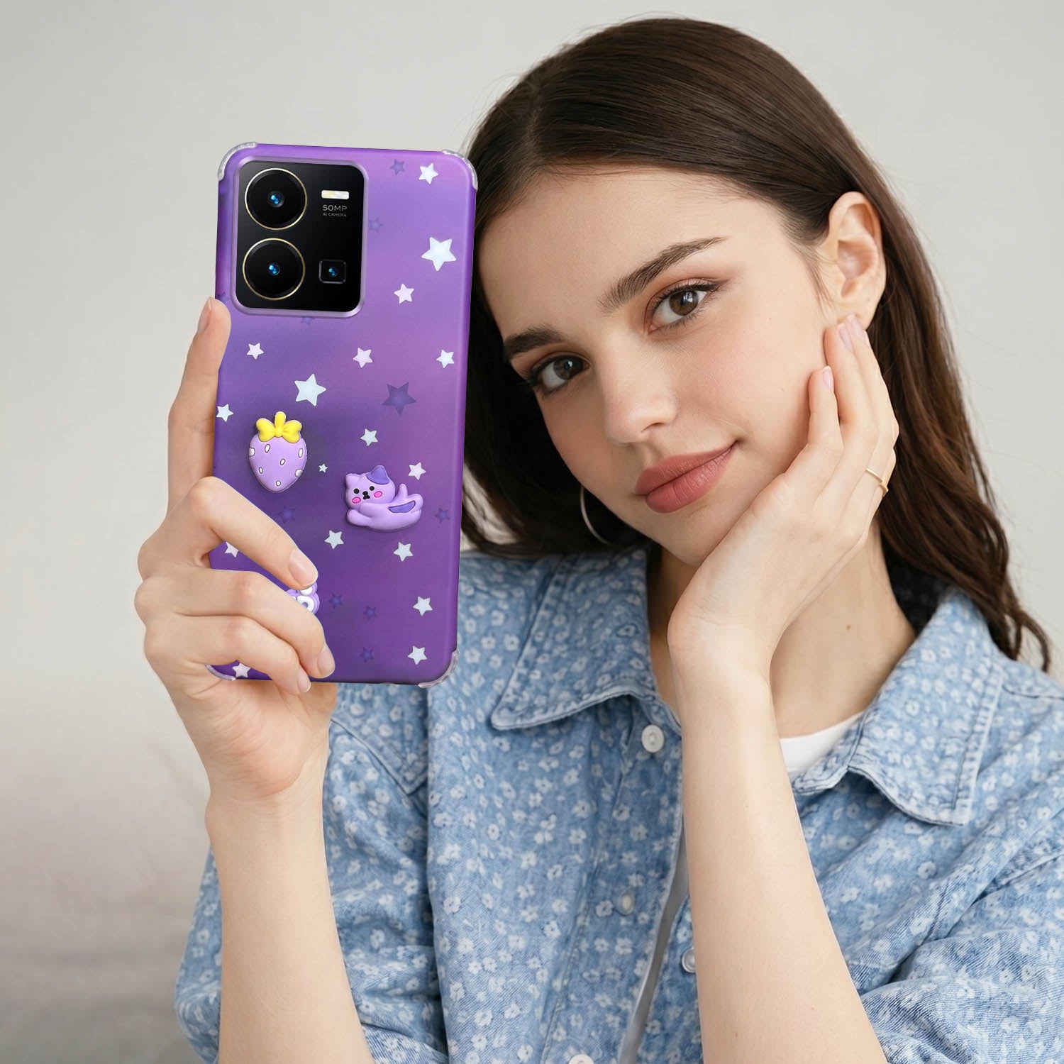 For Vivo Y35 Back Cover Case (3D Cute Cartoons | Hard Back Side Soft | Matte Premium Finish | HD Printing)