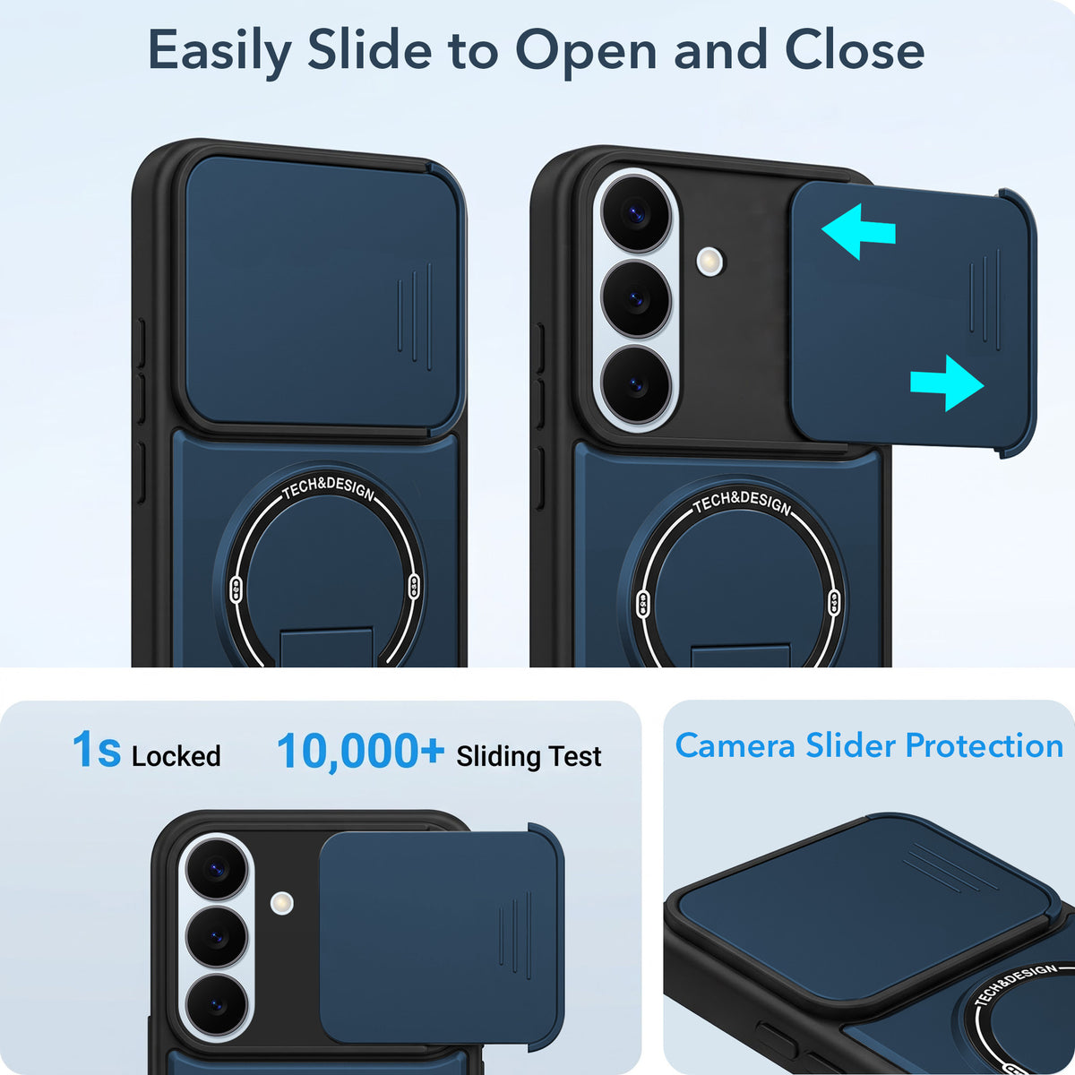 For Samsung Galaxy S26 5G Back Case Cover Metallic (Hybrid Armor Kickstand | Sliding Shutter Camera Protection | MagSafe Compatible)