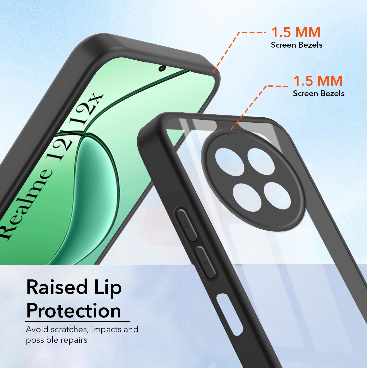 For Realme 12 | Realme 12X Ultra-Hybrid Back Cover Case (Lifetime Anti Yellow | Anti Scratch | Crystal Clear Shockproof)