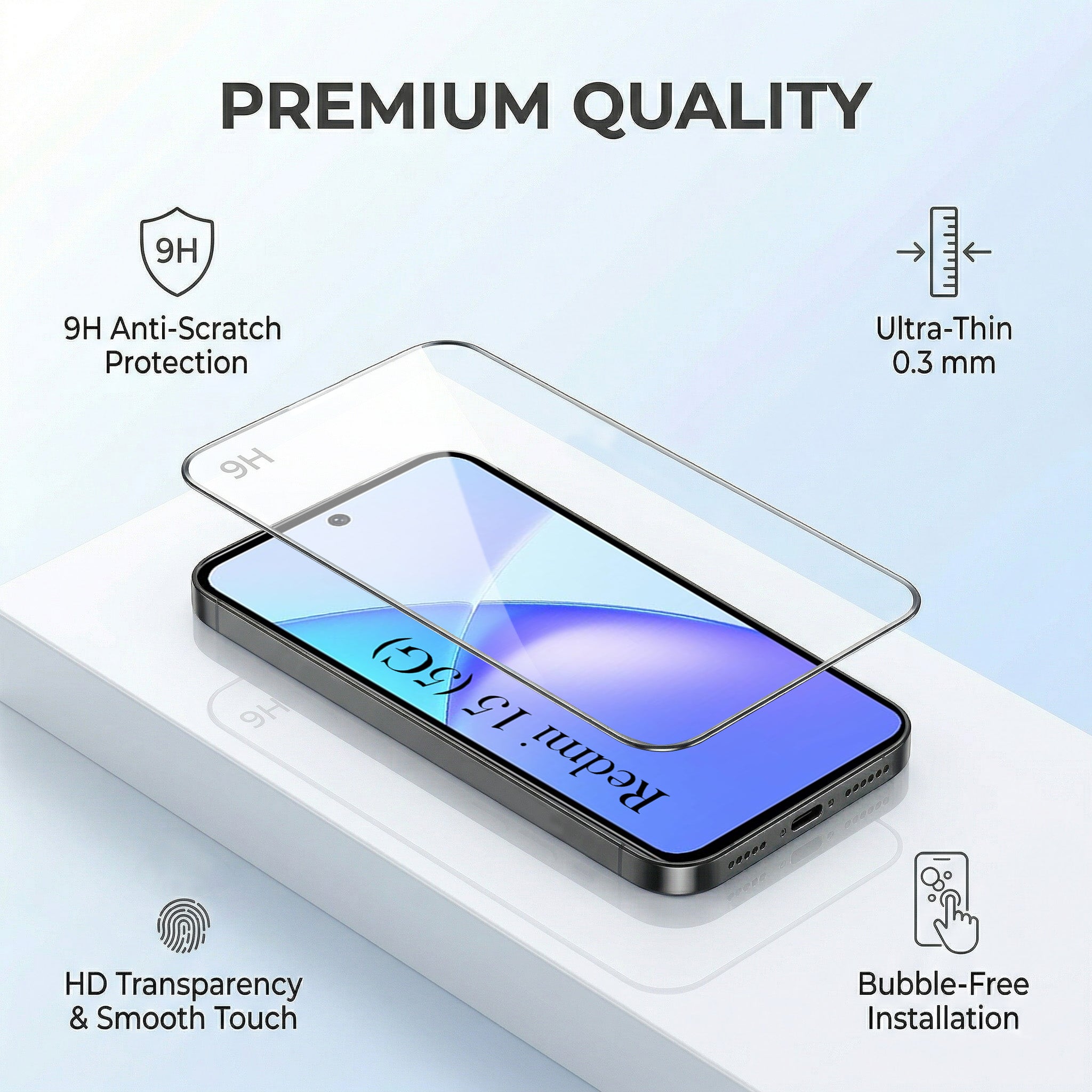 For Redmi 15 Combo with Back Cover and 9H Tempered Glass (Liquid Silicone | Camera Protection | Oleophobic Coating Screen Glass)