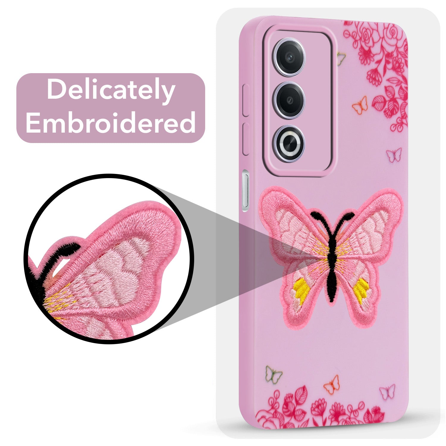 For Oppo A3 Pro 5G Back Cover Case (Soft Butterfly Embroidery | Women Teen Girls | Camera Protection| Matte Silicone)