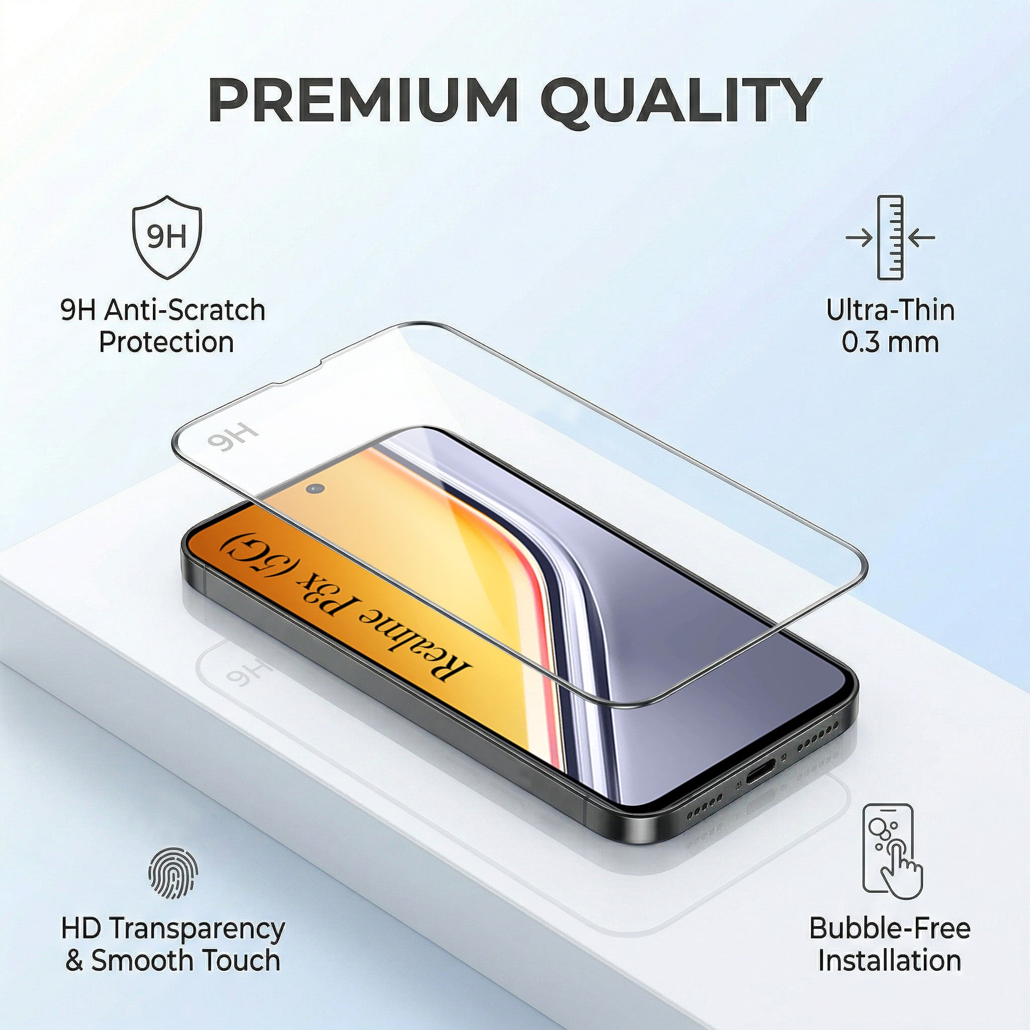 For Realme P3x Combo with Back Cover and 9H Tempered Glass (Lifetime Anti-Yellow | Sleek Hard Crystal | Oleophobic Coating Screen Glass)
