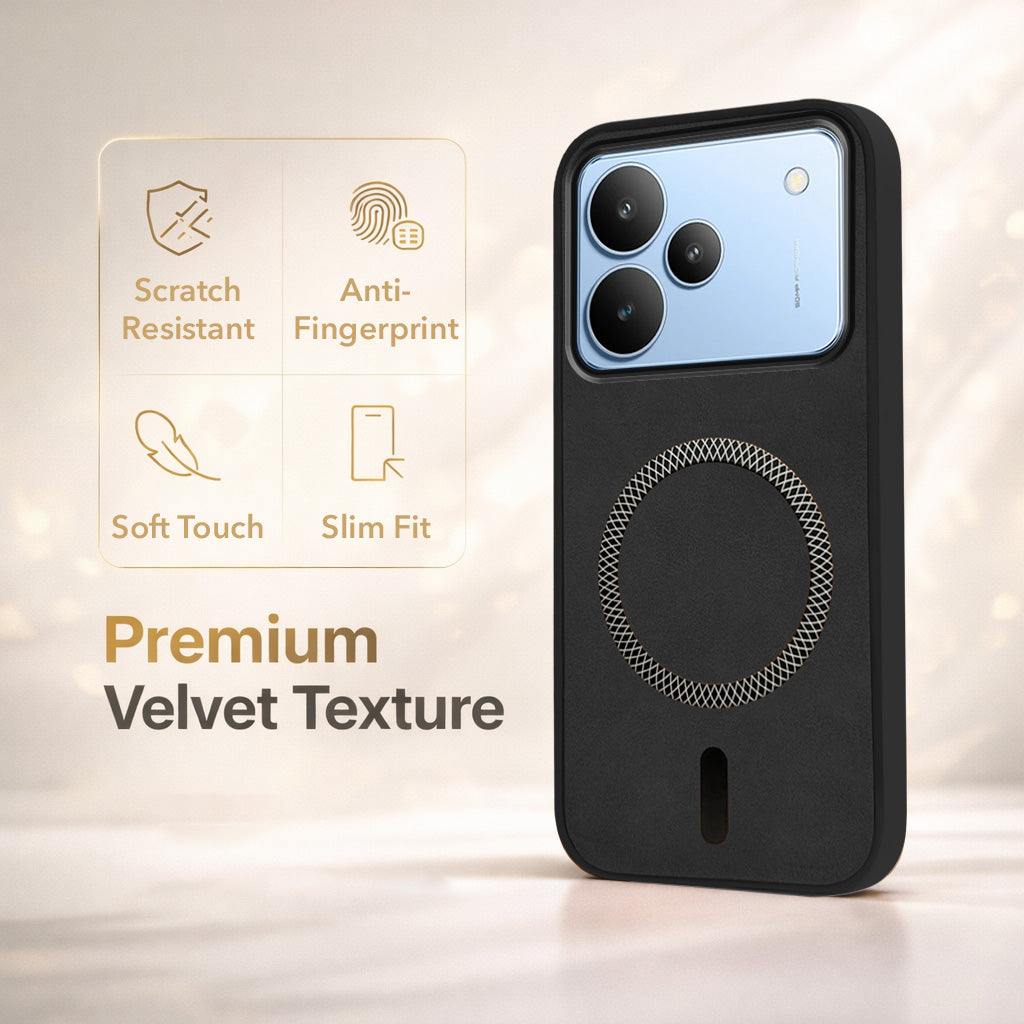 For Realme P4 Back Cover Case Leather Finish (MagSafe Compatible Wireless Charging | Soft Touch | Camera Bump Protection)