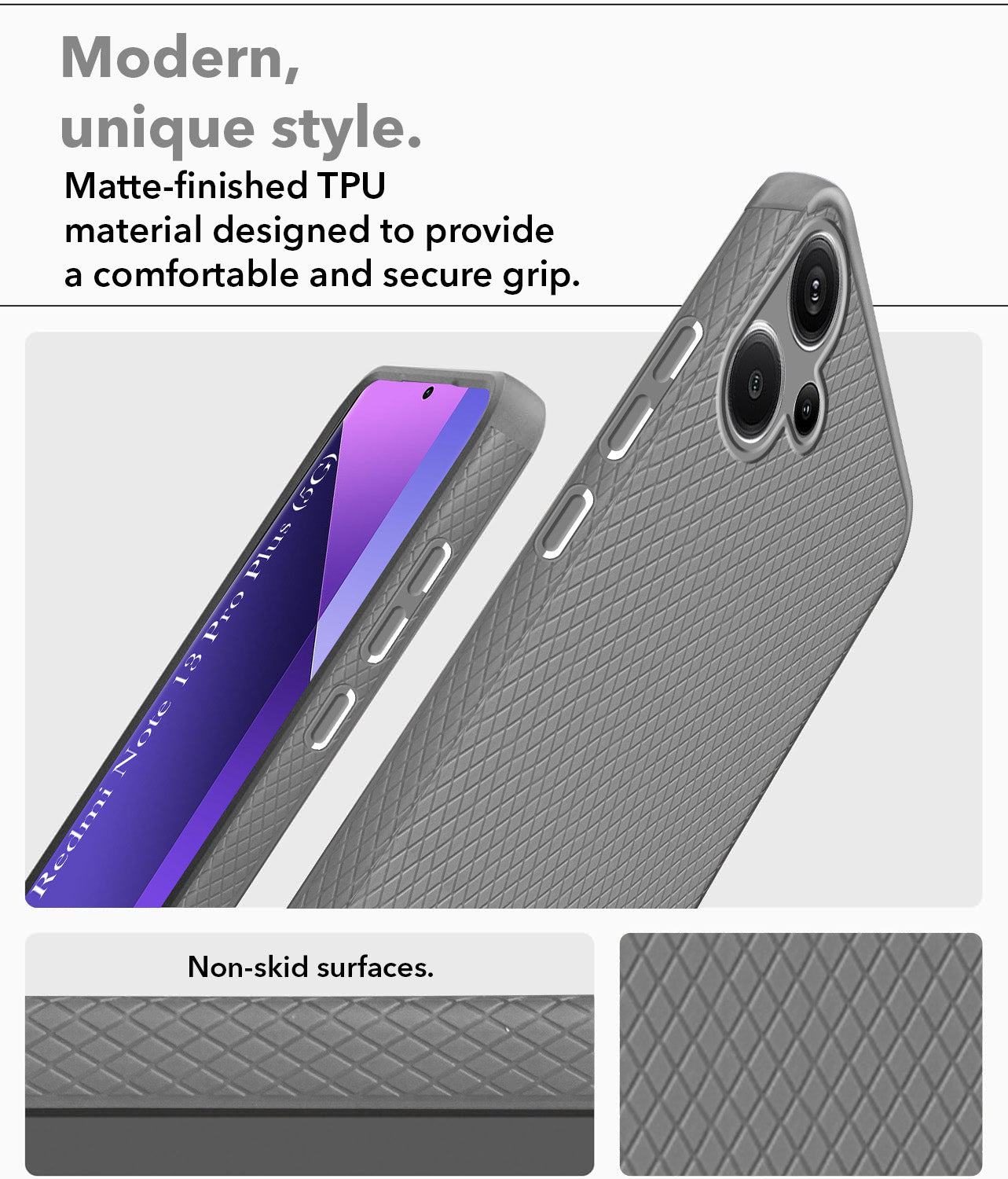 For Redmi Note 13 Pro Plus Back Case Cover (Liquid Silicone | Camera Protection | Side Grip)