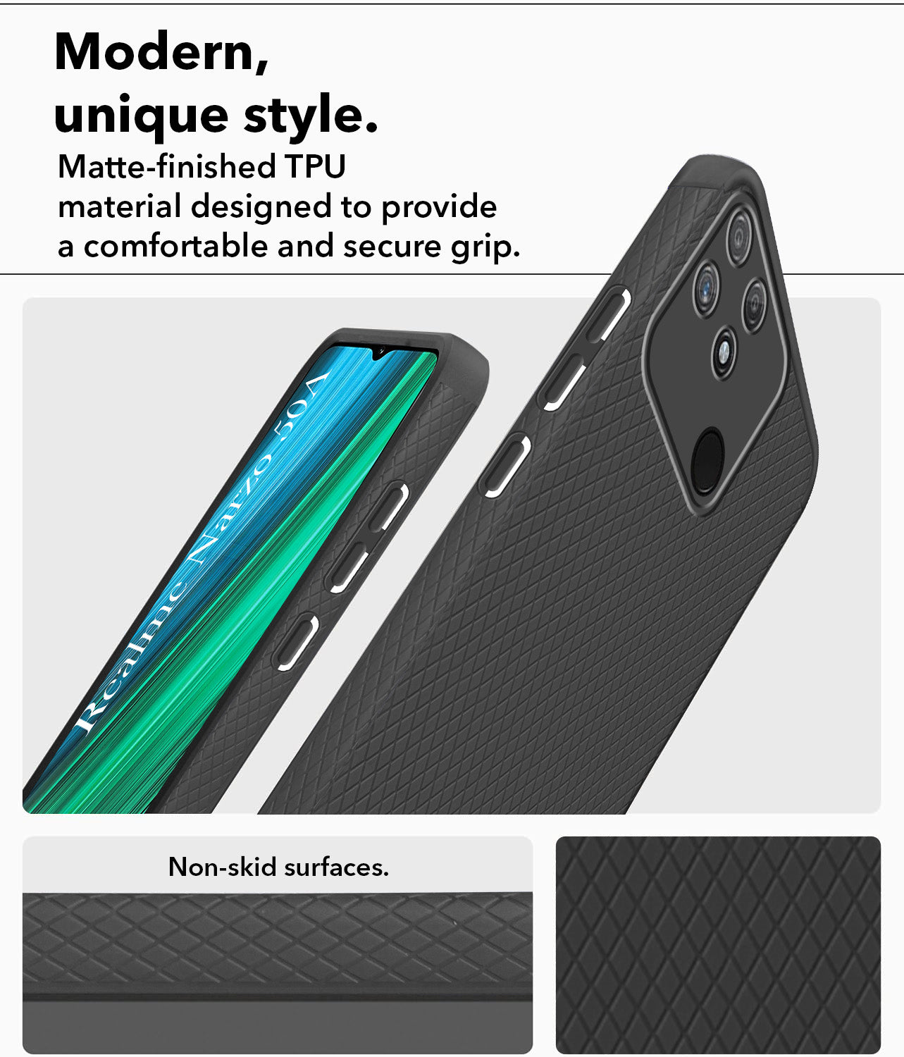 For Realme Narzo 50A Back Cover Case Liquid Silicone (Camera Protection | Side Grip Texture | Soft and Flexible)